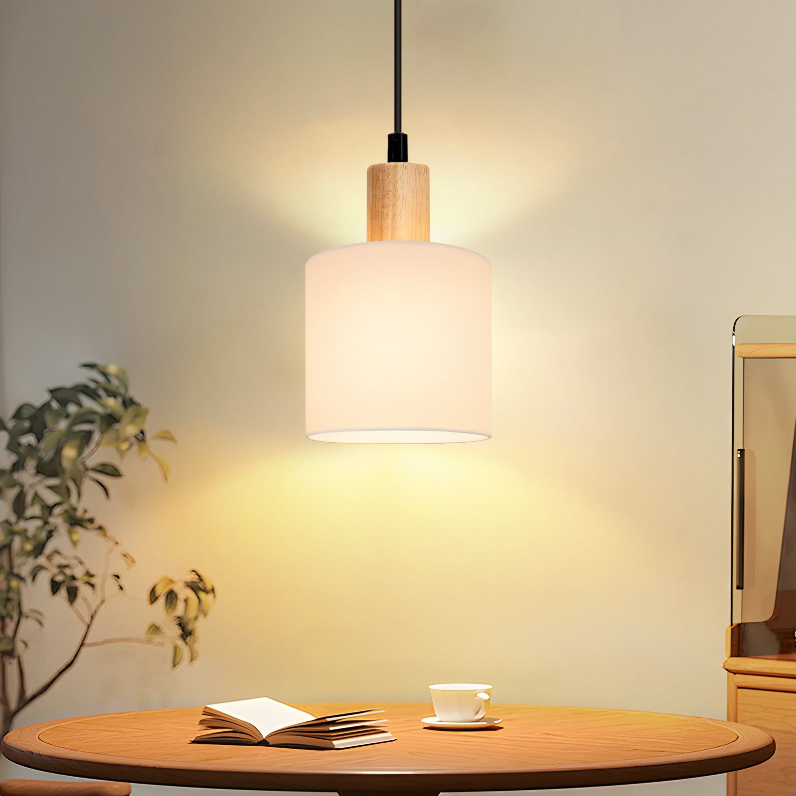 Nettlife Pendelleuchte Holz Esstisch 1/3 Flammig E14 Vintage Weiß Rustikal günstig online kaufen