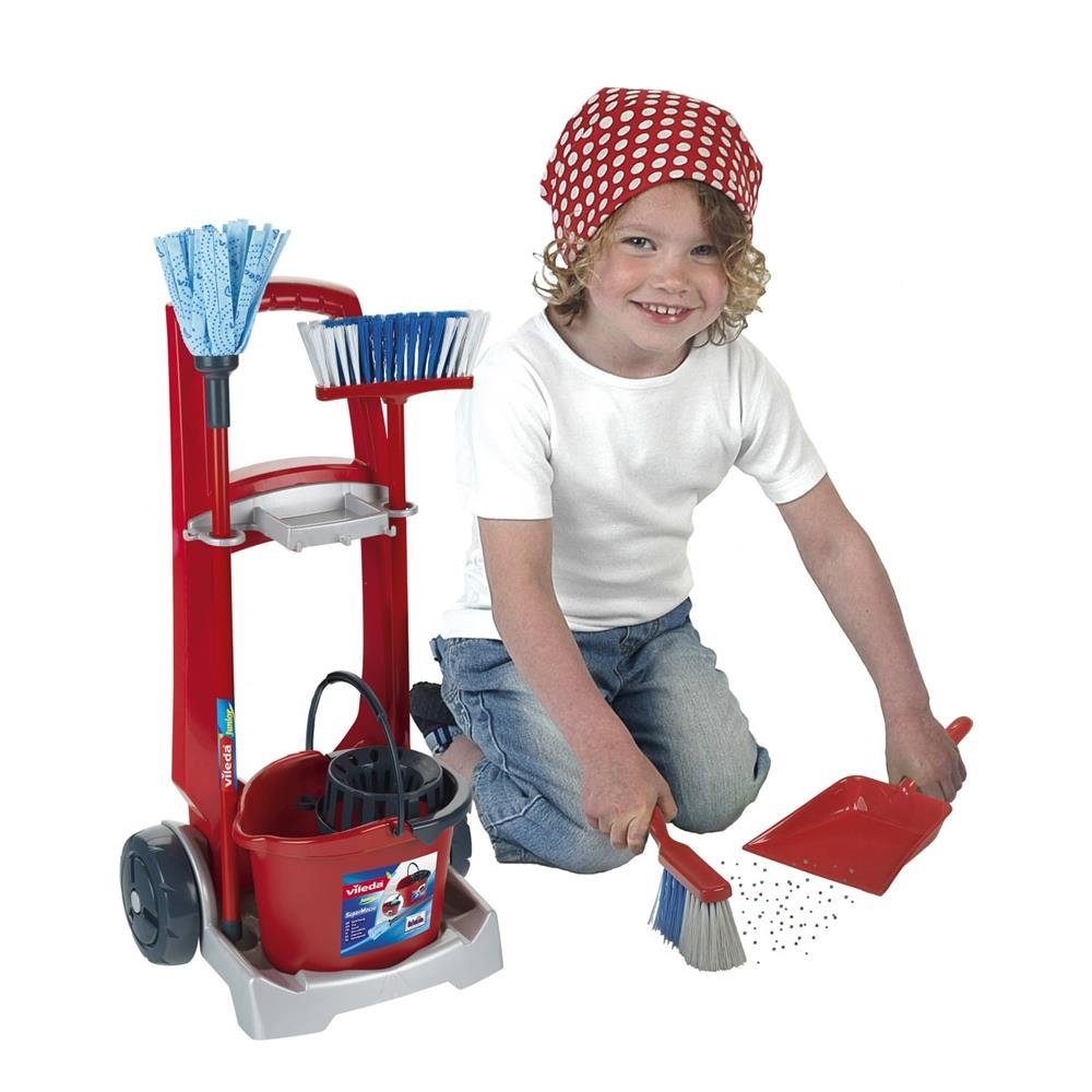 Theo Klein Kinder-Besenwagen 6741 Vileda, Rot, mit Handbesen, Wischmopp, Kehrschaufel