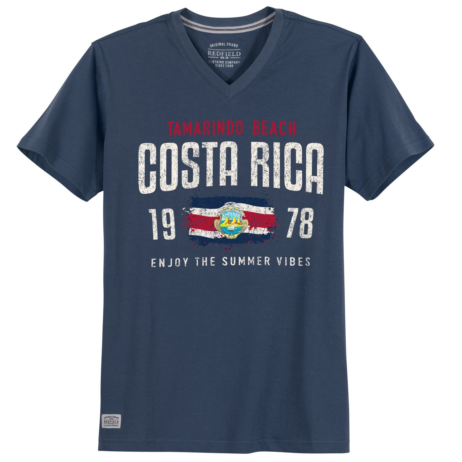 T-Shirt denimblau V-Neck Herren Print-Shirt Große Costa Größen Redfield Rica redfield