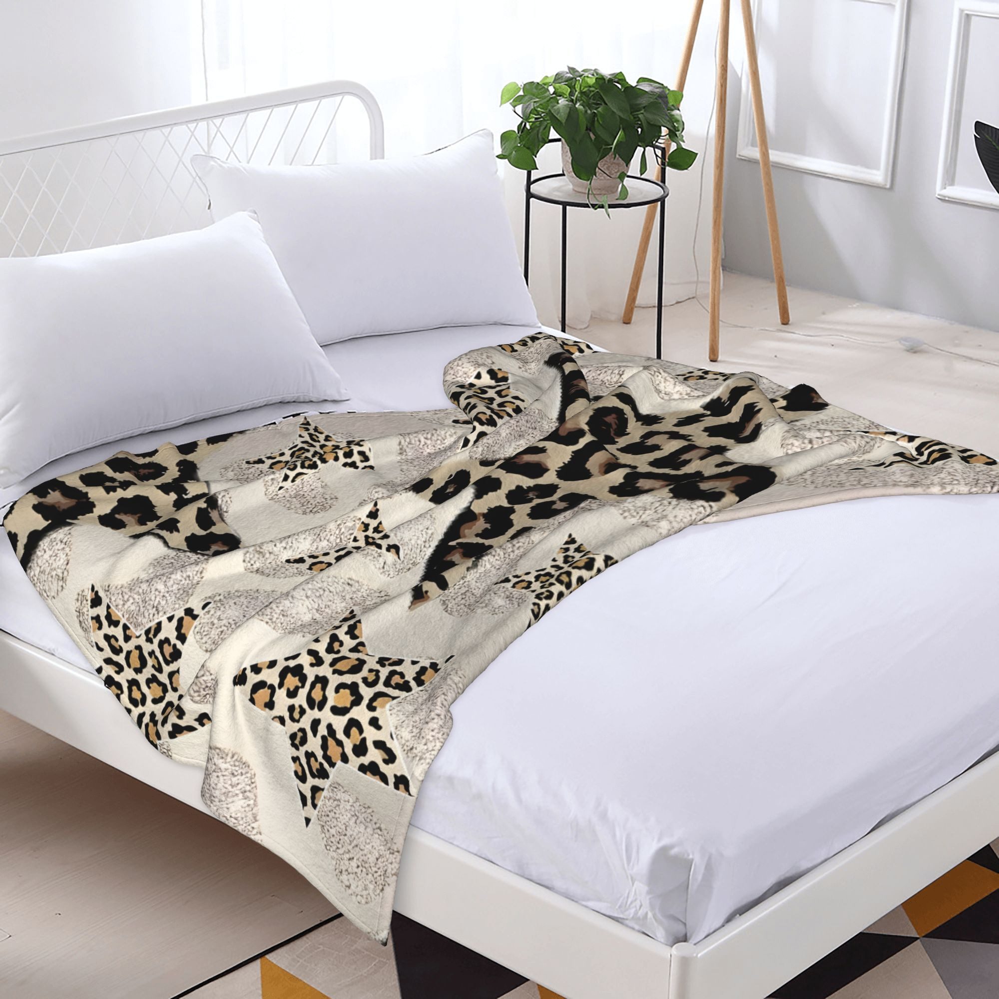 Wolldecke Flanell Wohndecke superweich mit Sterne mit Leopardenmuster Print, LAPAPRO, Größen: 30x40, 40x60, 50x60 & 60x80 Zoll.