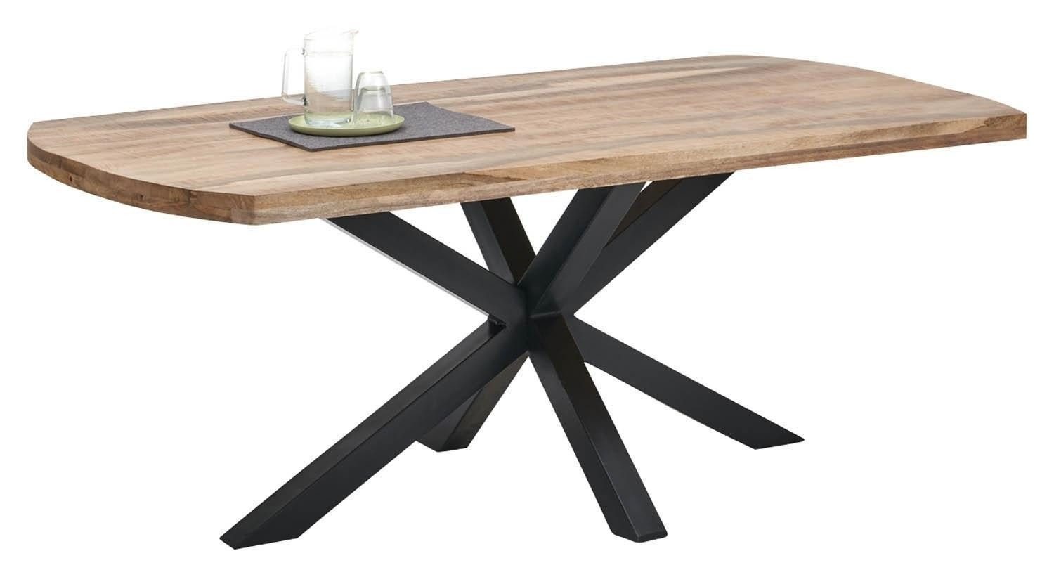 Stolkom Sp.z.o.o. Esstisch VENETI, Schwarz, Mangoholz massiv, Metall, B 200 x H 77 x T 100 cm