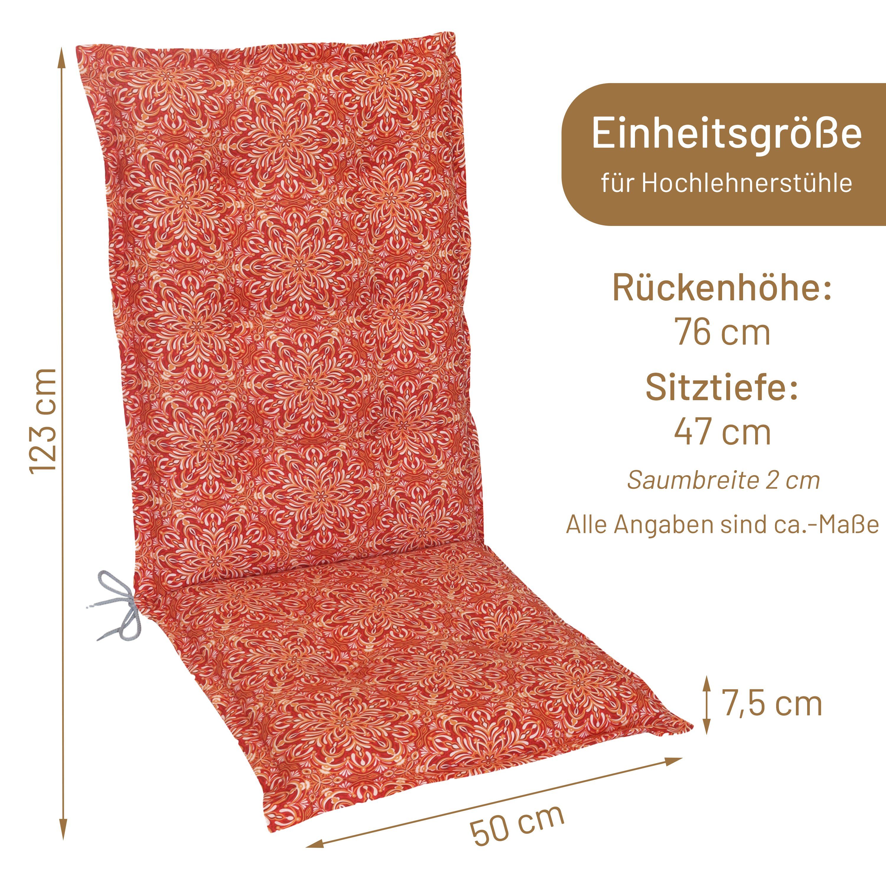 Herlag Hochlehnerauflage Valeria Gartenstuhlauflage für Hochlehner 123x50x7,5cm Muster, Gartenmöbelauflage Design-Edition