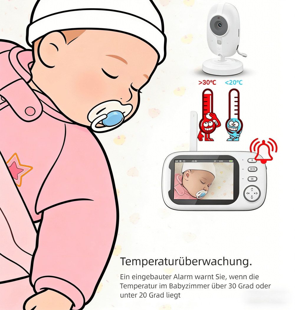 VEKROBOT Babyphone Video Babyphone kabellos hochauflösend mit Musik Nachtsicht Display, Set, 1-tlg., Störungsfreie Video-Übertragung – kabellos & zuverlässig, Verzögerungsfreie Verbindung Plug and Play hochauflösende Kamera