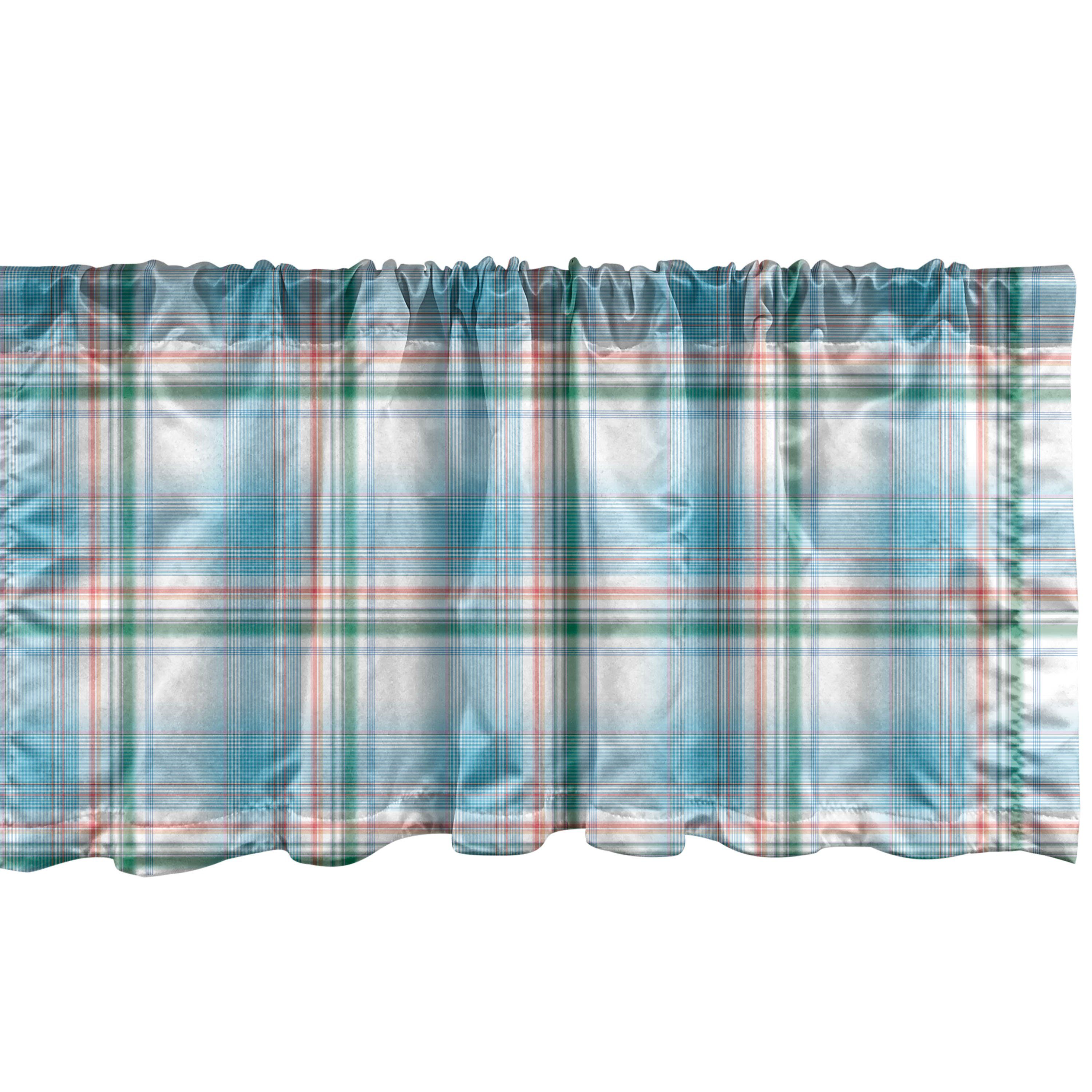 Scheibengardine Vorhang Volant für Küche Schlafzimmer Dekor mit Stangentasche, Abakuhaus, Microfaser, Kariert Pastell Frischer Sommer