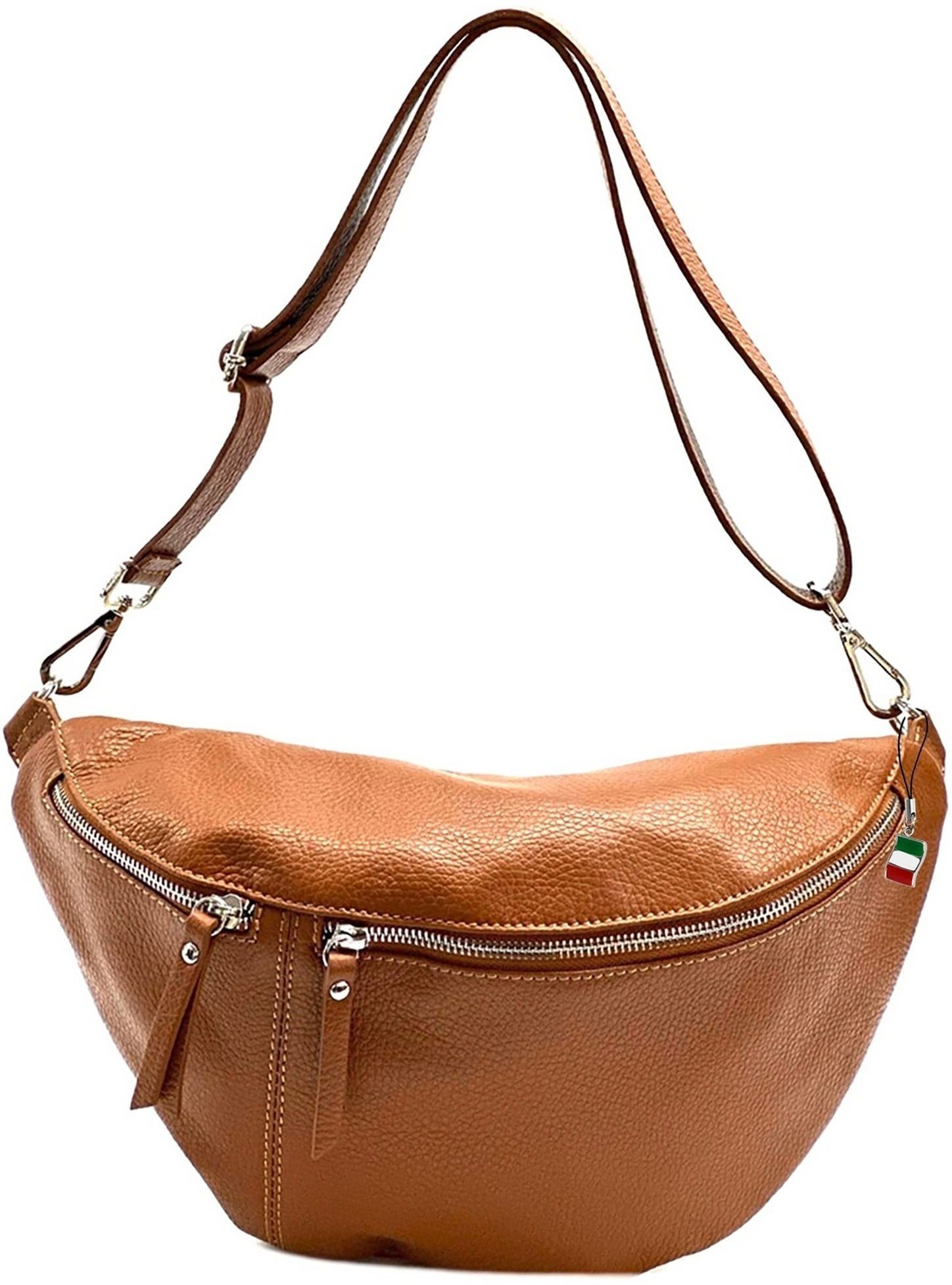 FLORENCE Gürteltasche Florence Echtleder Gürteltasche extragroß (Gürteltasche, Gürteltasche), Damen Tasche Echtes Leder braun, tan, Made-In Italy