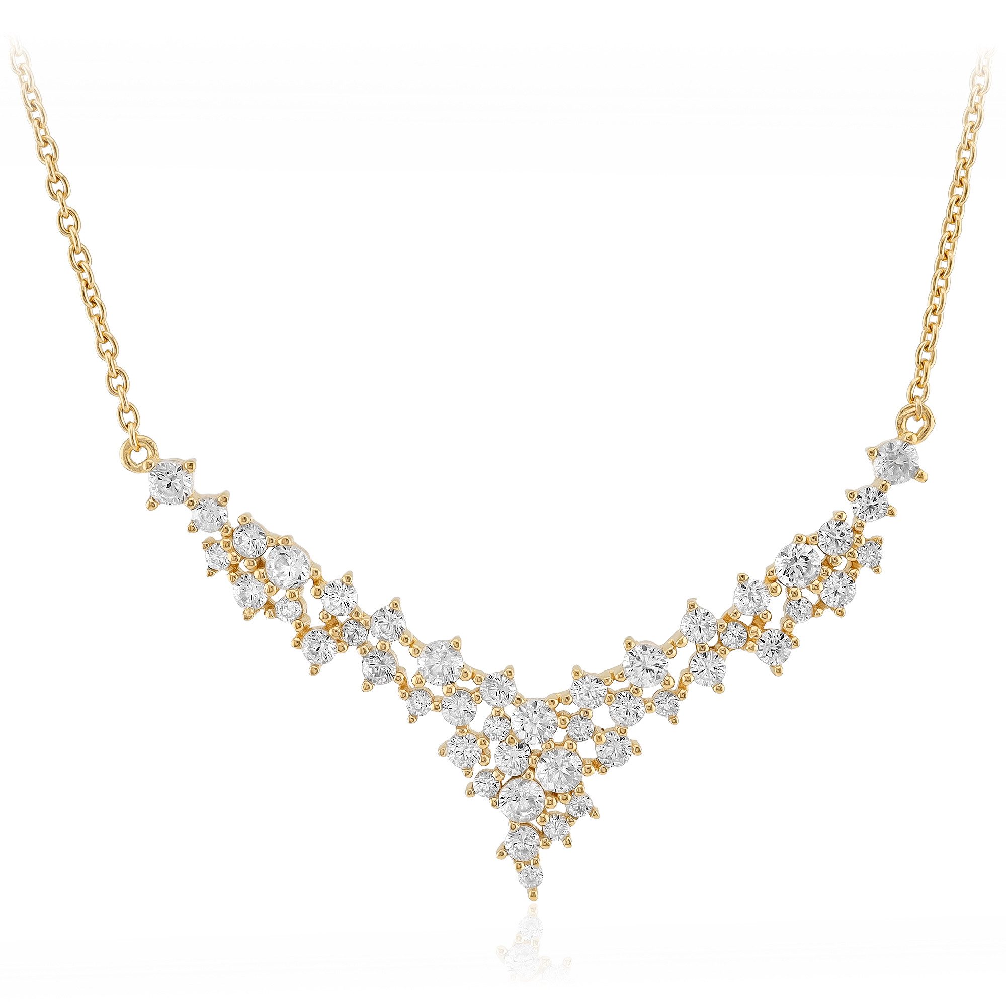 Silberkette Silbercollier 2,21 ct Zirkon, vergoldet, V-Form Anhänger, elegant