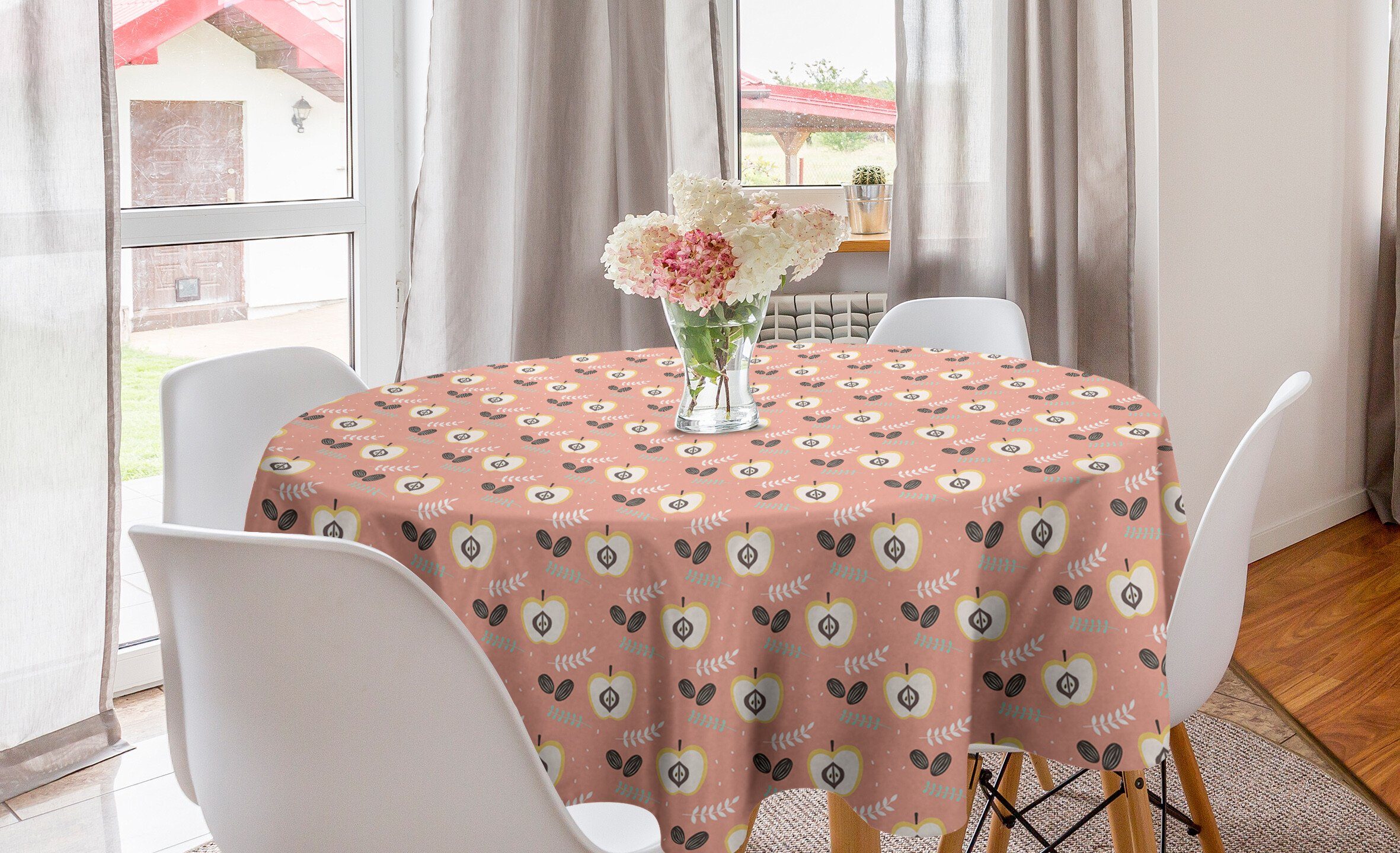Abakuhaus Tischdecke Kreis Tischdecke Abdeckung für Esszimmer Küche Dekoration, skandinavisch Halbierte Äpfel Seeds