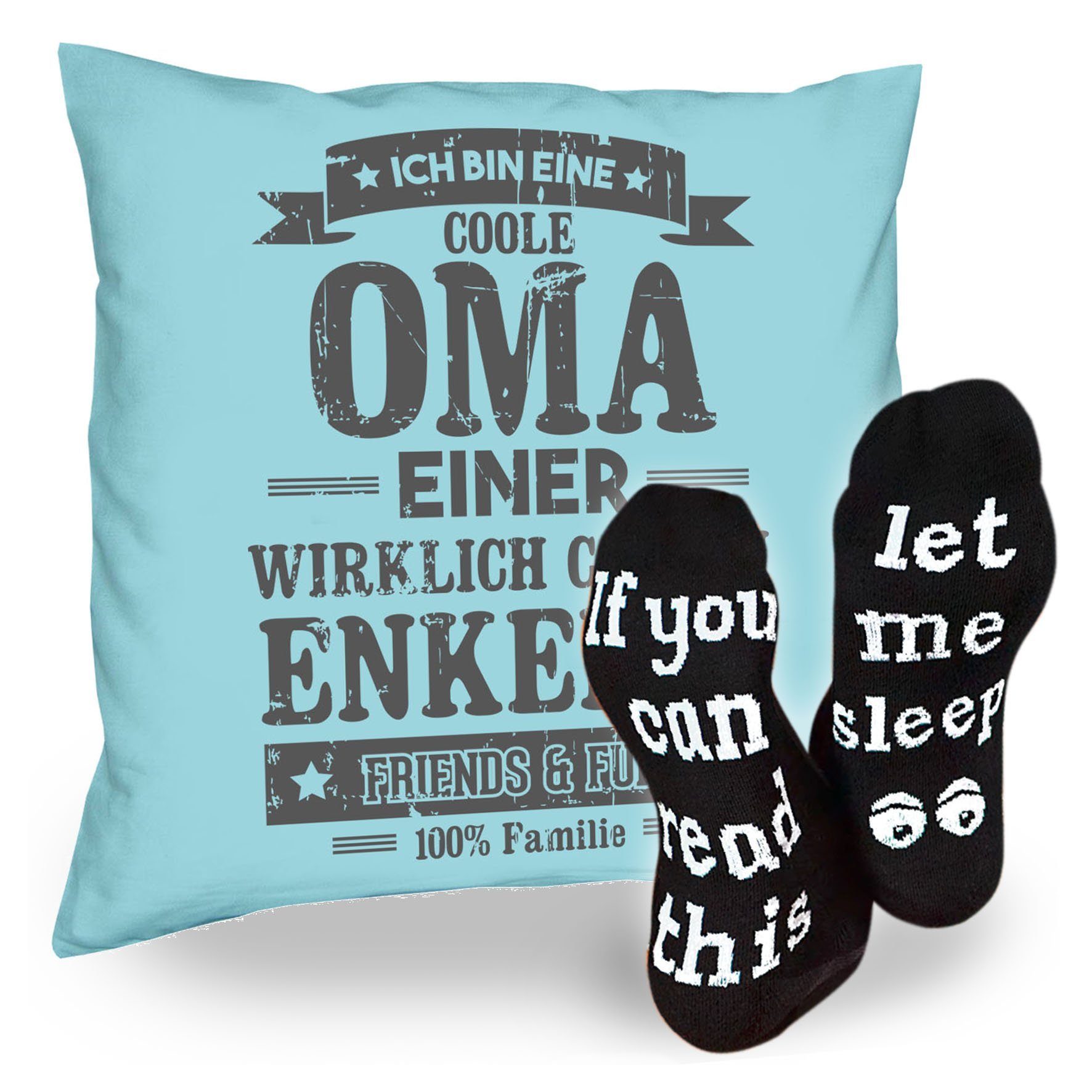 Soreso® Dekokissen Kissen Coole Oma einer Enkelin & Sprüche Socken Sleep, Geschenke Weihnachten Geburtstag Muttertag hellblau