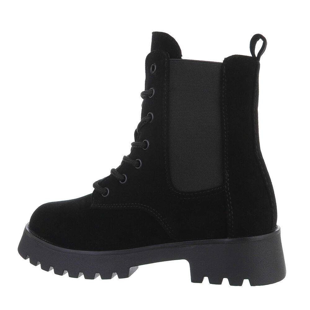 Ital-Design Damen Schnürschuhe Freizeit Stiefelette Blockabsatz Plateaustiefeletten in Schwarz