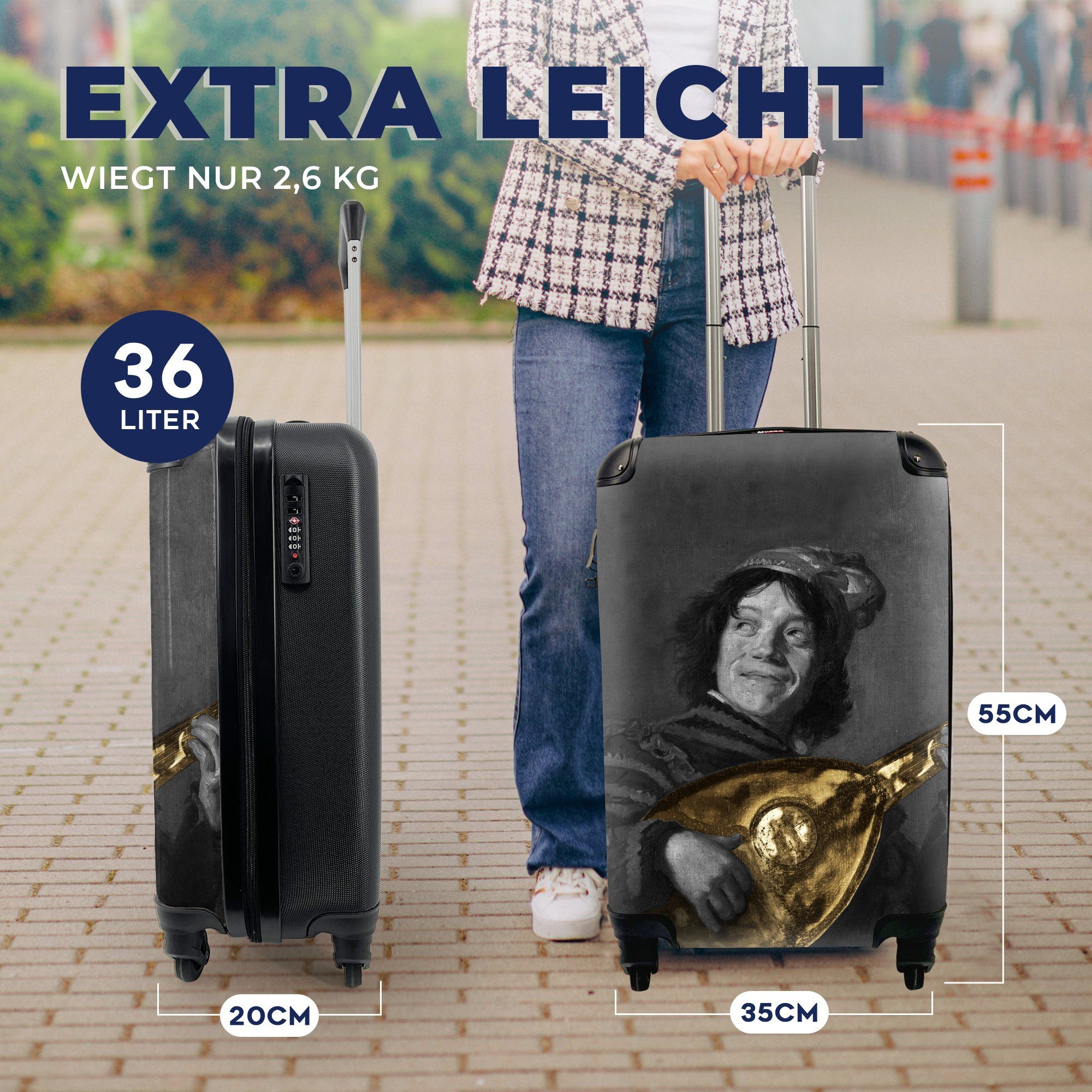 4 rollen, Reisekoffer Frans mit Rollen, Hals Reisetasche Lautenspieler für Handgepäck Ferien, Gold, Handgepäckkoffer - Der Trolley, - MuchoWow