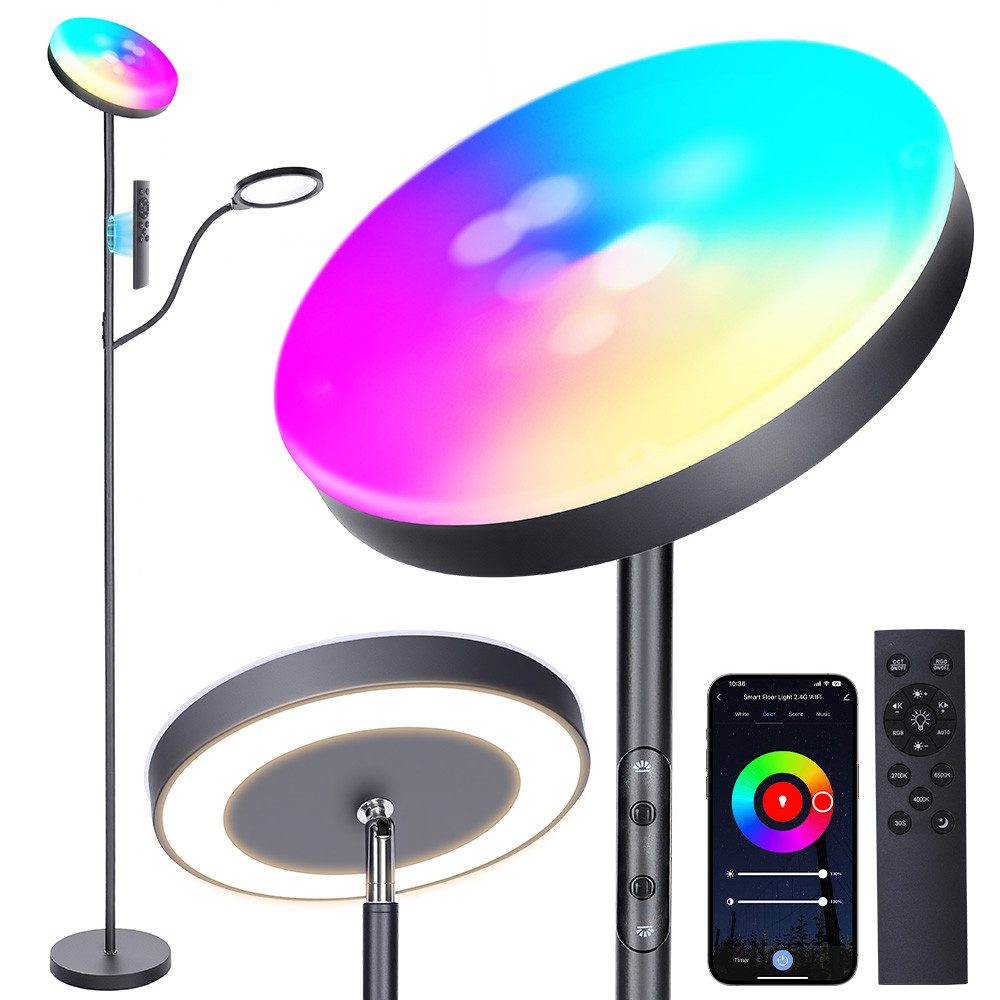 BLiTZWOLF LED Stehlampe Smart RGB+CCT Stehleuchte Doppelkopf-Design mit App und Fernsteuerung, LED fest integriert, 3 Lichtzonen, 36W, dimmbar, Kopf verstellbar 170cm für Wohnzimmer,Büro