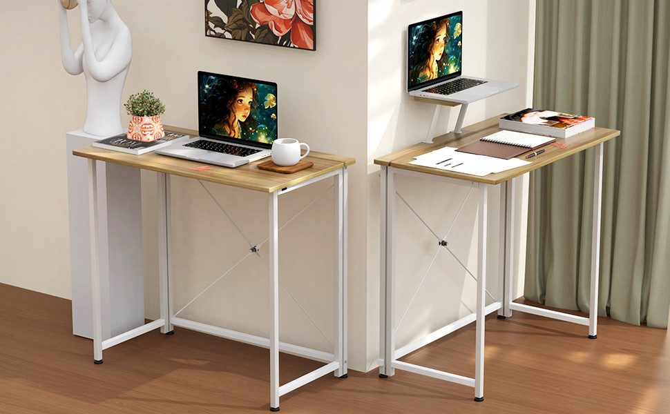 JEOBEST Computertisch Faltbar Tisch, Faltbarer Kleiner Schreibtisch Platzsparend, Klappbar PC Tisch 80 x 45 x 75cm