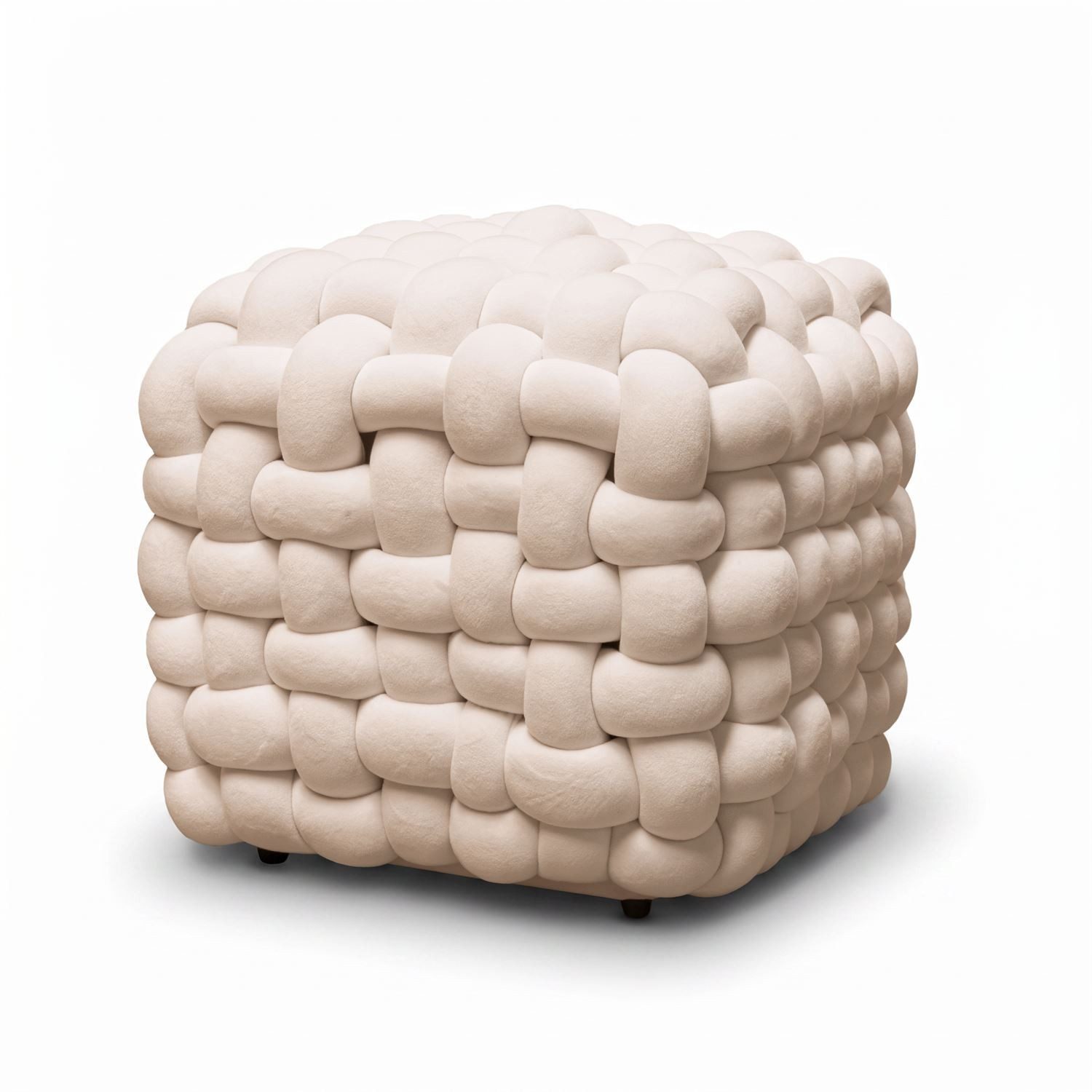 Lookway Pouf Pouf ELIO mit dekorativer Flechtstruktur und Bouclé-Stoff