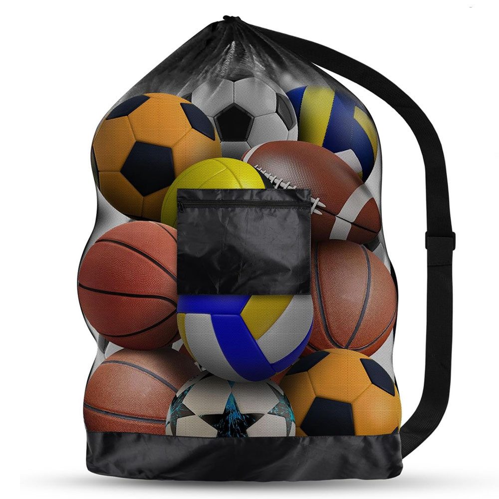 TUWENA Balltasche Extra Große Ballnetz, Tasche aus Netzgewebe, Tragbare Sports Ballnetz, Mit Kordelzug Schultergurt für Fußball Basketball Volleyball Rugbyball
