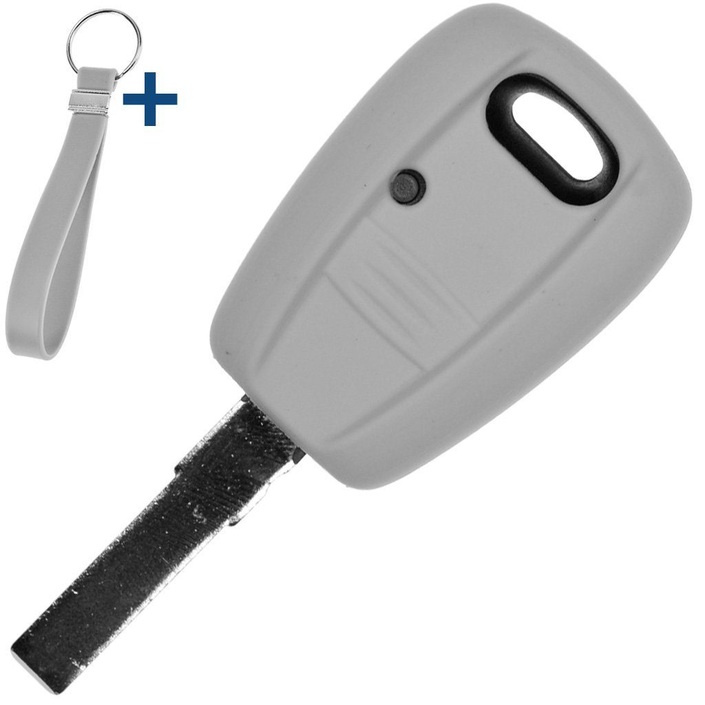 mt-key Schlüsseltasche Autoschlüssel Silikon Schutzhülle mit passendem Schlüsselband, für FIAT Panda Brava Bravo Punto Stilo 1 Tasten Funk Fernbedienung Grau