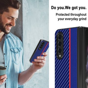 Wigento Handyhülle Für Samsung Galaxy Z Fold4 5G Carbon Kunststoff Handy Tasche Hülle Etuis Blau