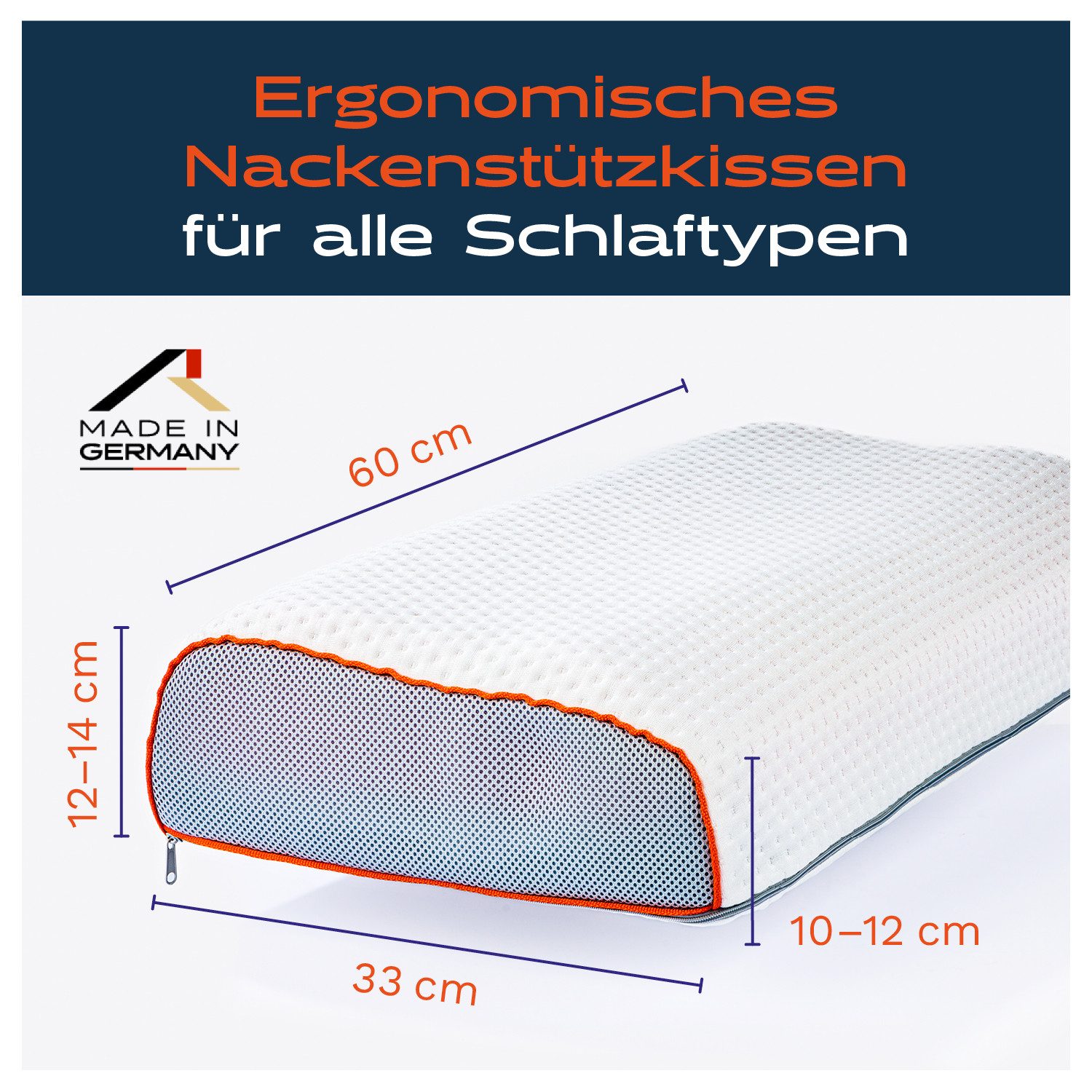 RYZR Nackenstützkissen RYZR Recharge Stay - ergonomisches Kopfkissen für erholsamen Schlaf, Rückenschläfer, Seitenschläfer, Bauchschläfer, atmungsaktiv & individuell höhenverstellbar
