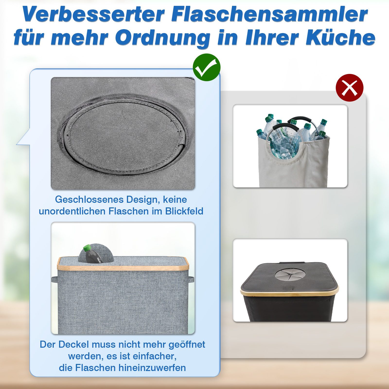 skelo Flaschenkorb Pfandflaschen Sammelbehälter, 160L Fasst 90 Leere Flaschen, 160 l, 160 l, 57 x 37 x 75 cm, 160 Liter, Baumwolle, Untere Verstärkung – Bild 5 von 5