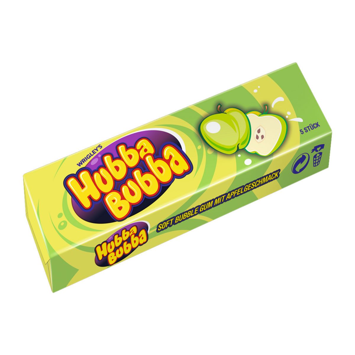 Mars Süßigkeit, Hubba Bubba Apple zuckerhaltiger Kaugummi mit Apfelgeschmack 5er