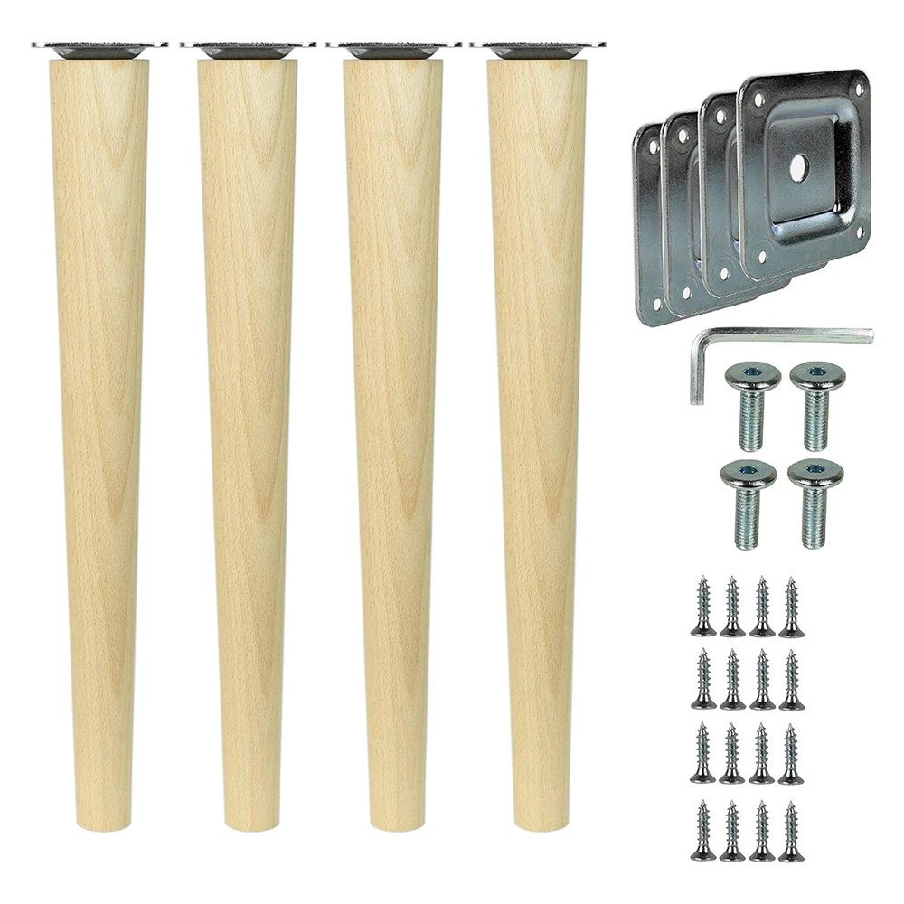 Prima-Online Möbelfuß 4er Set Gerade Holz Möbelfüße für Sofa, Bett mit Montageset H: 6-68cm, (4-St)