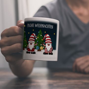 speecheese Tasse Frohe Weihnachten Kaffeebecher mit Wichtel Motiv Winter Sterne Schnee