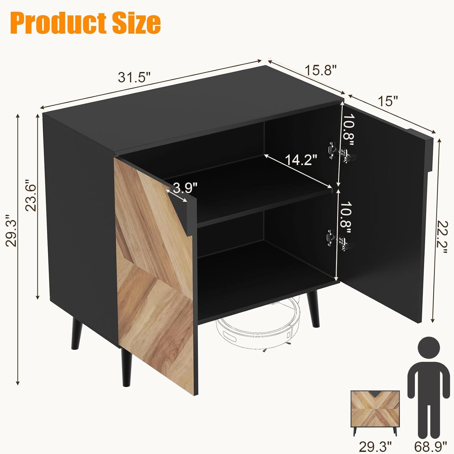 GarveeMore Sideboard -Buffet in Holzoptik mit Stauraum für Esszimmer,80x40x60cm, Moderner freistehender Akzentschrank mit Stauraum,Buffetschrank – Bild 2 von 5