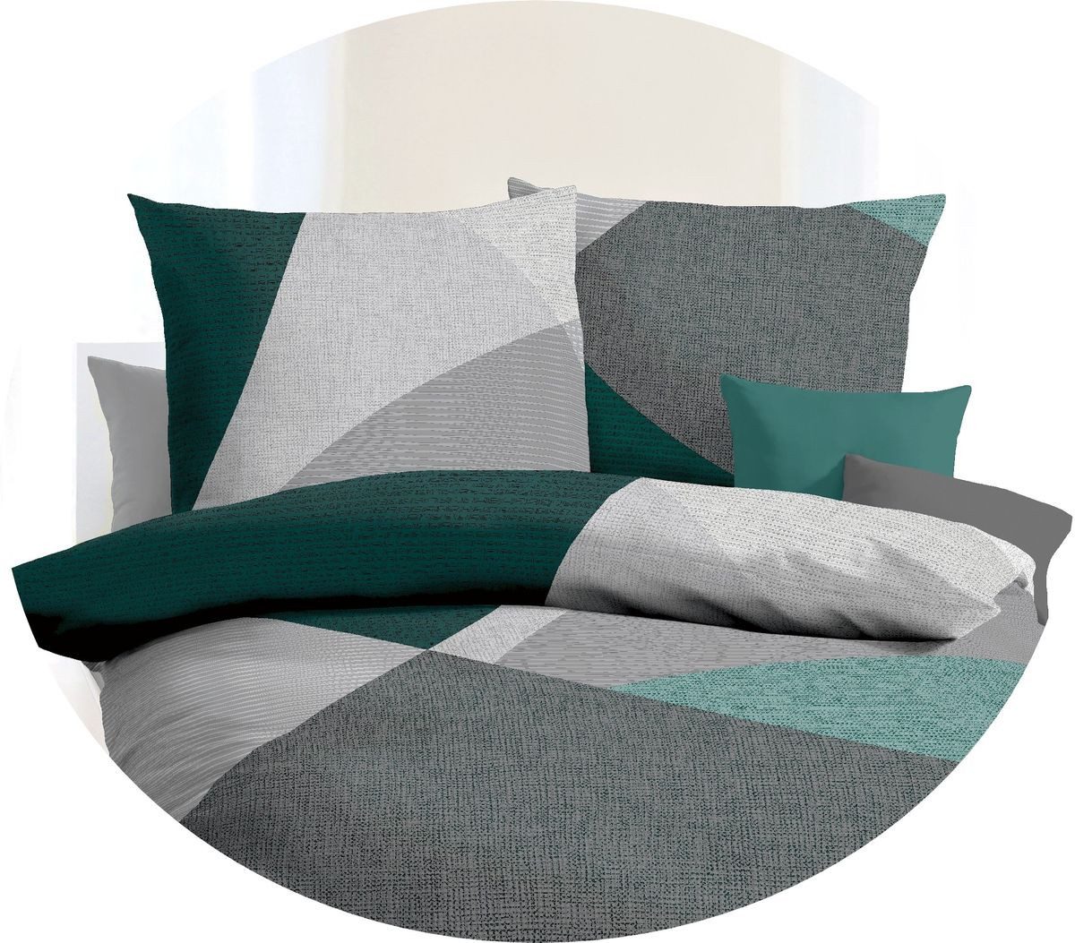 JACK Bettwäsche JACK by Kaeppel Vista Smaragd Grün Grau Abstrakt, Biber, 2 günstig online kaufen