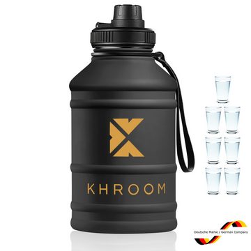Khroom Trinkflasche Edelstahl 1,3L + 2,2L Sport Edelstahlflasche >2 Liter XXL Sportflasche, Kohlensäure geeignet