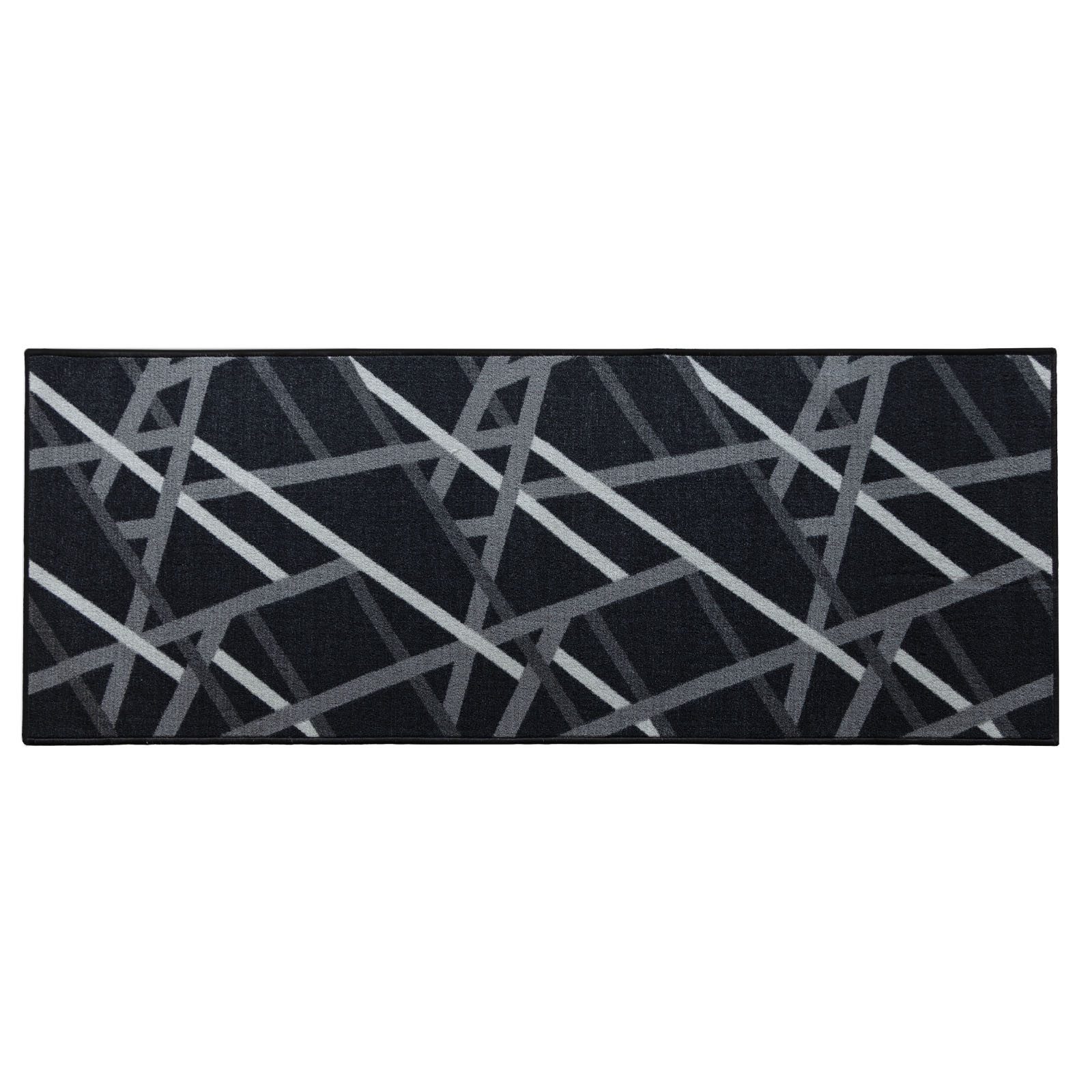 Floordirekt Läufer Printed, modernes Streifen Design, strapazierfähiger Flur Läufer, Rechteckig, rutschfeste Rückseite, für Flur, Küche & Eingang, Schwarz - 67x100 cm