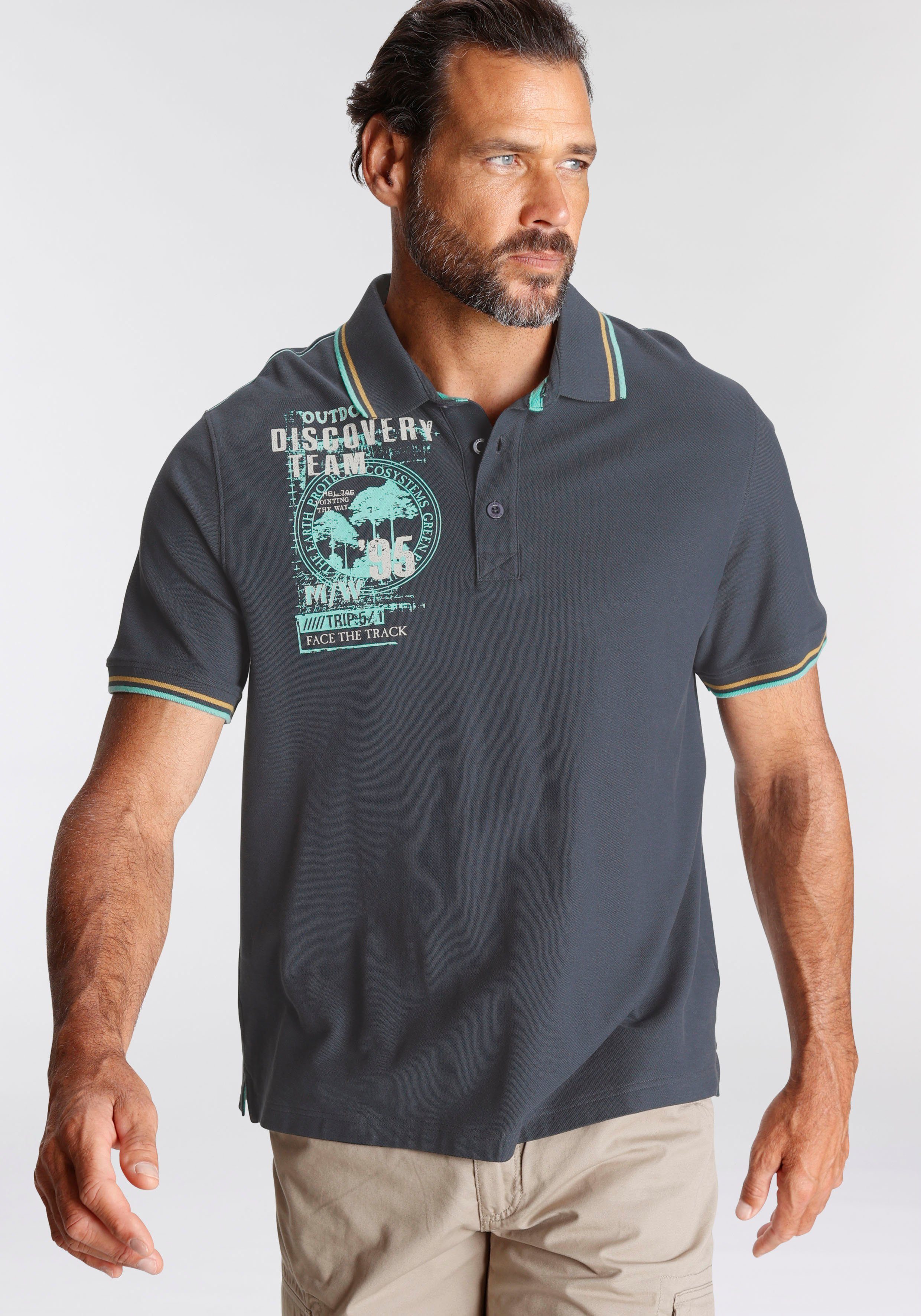 Man's World Poloshirt Mit Print der Schulter nachtblau an