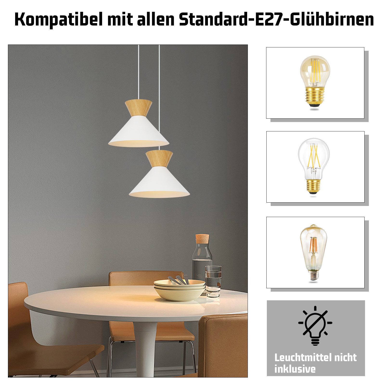 Nettlife Pendelleuchte Vintage Esszimmer 2x E27 Weiß Industrial Metall Retro Hängeleuchte, Höhenverstellbar, LED wechselbar, Innen Pendellampe für Küche Wohnzimmer Bar Resturant