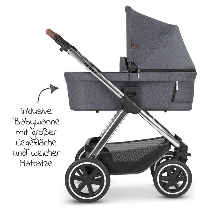 ABC Design Kombi-Kinderwagen Samba - Diamond Edition - Asphalt (9-tlg) 3in1 Kinderwagen Buggy Set mit Babywanne Babyschale Tulip Regenschutz &amp; Zubehör Kollektion 2023 NZ14024