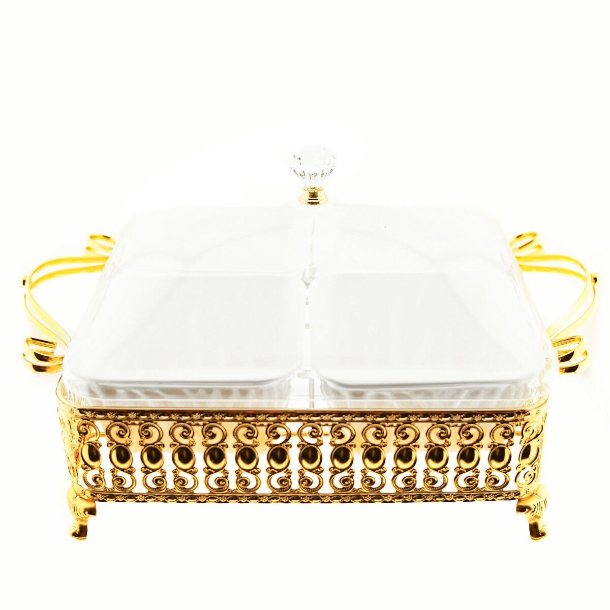 ZELLERFELD Servierschale Set Servierschüssel mit 4 Dipschalen mit Griff und Deckel Gold