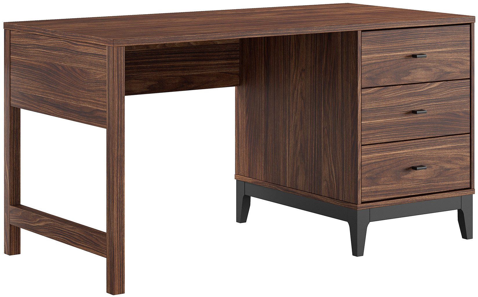 Vipack Schreibtisch Ilyas, mit großer Schreibplatte 140 x 70 cm, gradliniges Design (3 Schubladen bieten viel Strauraum, es ist alles griffbereit), pflegeleichte Melamin Oberfläche in Nussbaum Dekor