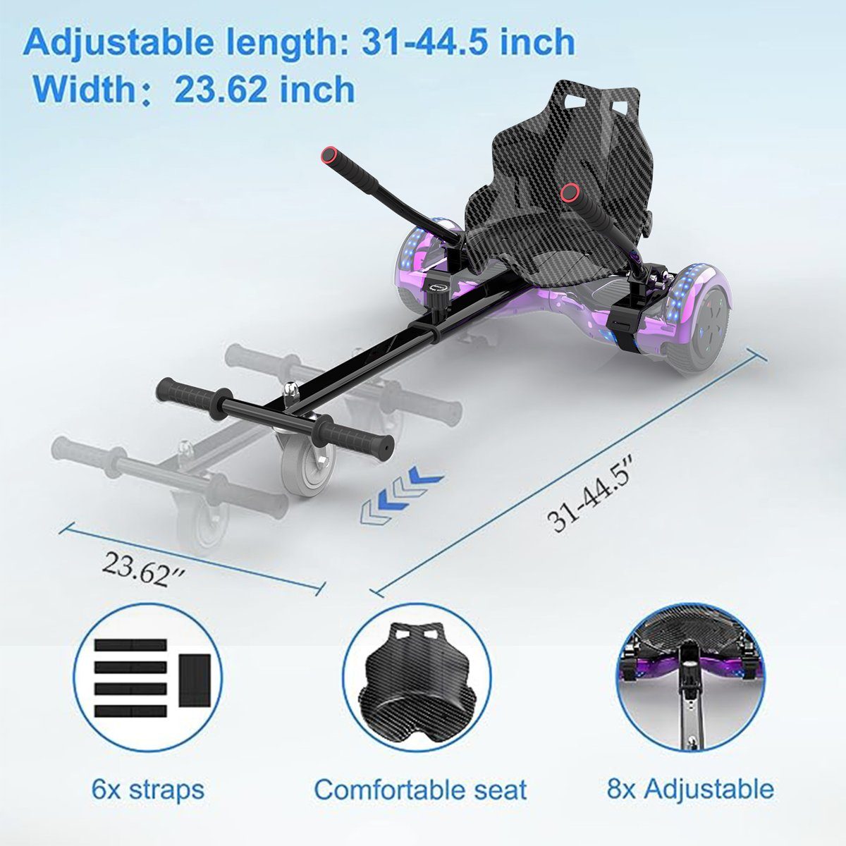RCB TECH Balance Scooter Kart Sitz für 6,5"-10" Hoverboards, Go-Kart Zubehör für Balance Scooter