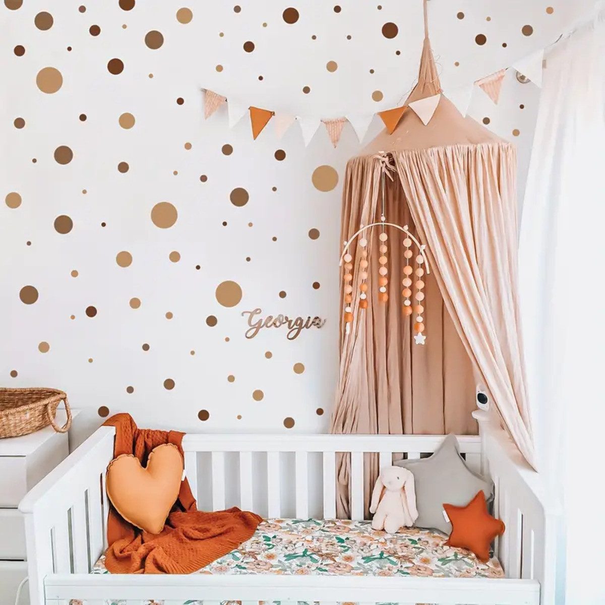 Montegoni Wandtattoo Boho Wandsticker Punkte Braun – 140 Polka Dot Wandtattoo (Wanddekor Set, Schlafzimmer, Wohnzimmer, Kinderzimmer), Selbstklebend, Abnehmbar, – Bild 3 von 5