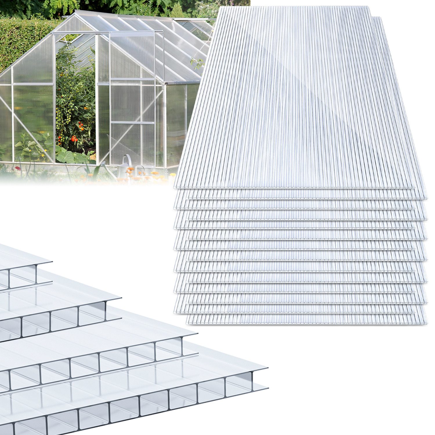 Doppelstegplatte 8mm Doppelstegplatten 10x Zuschneidbar Polycarbonat Klar 121x60,5cm