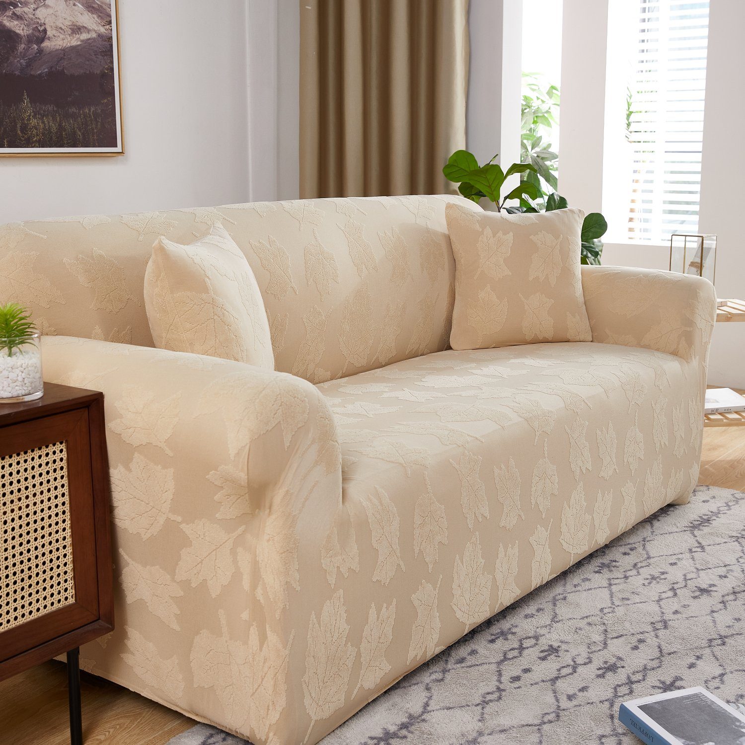 Beige-E Jacquard-Couch-Sofabezüge, Möbelschutzbezug Stretch Sofahusse, HOMEIDEAS,