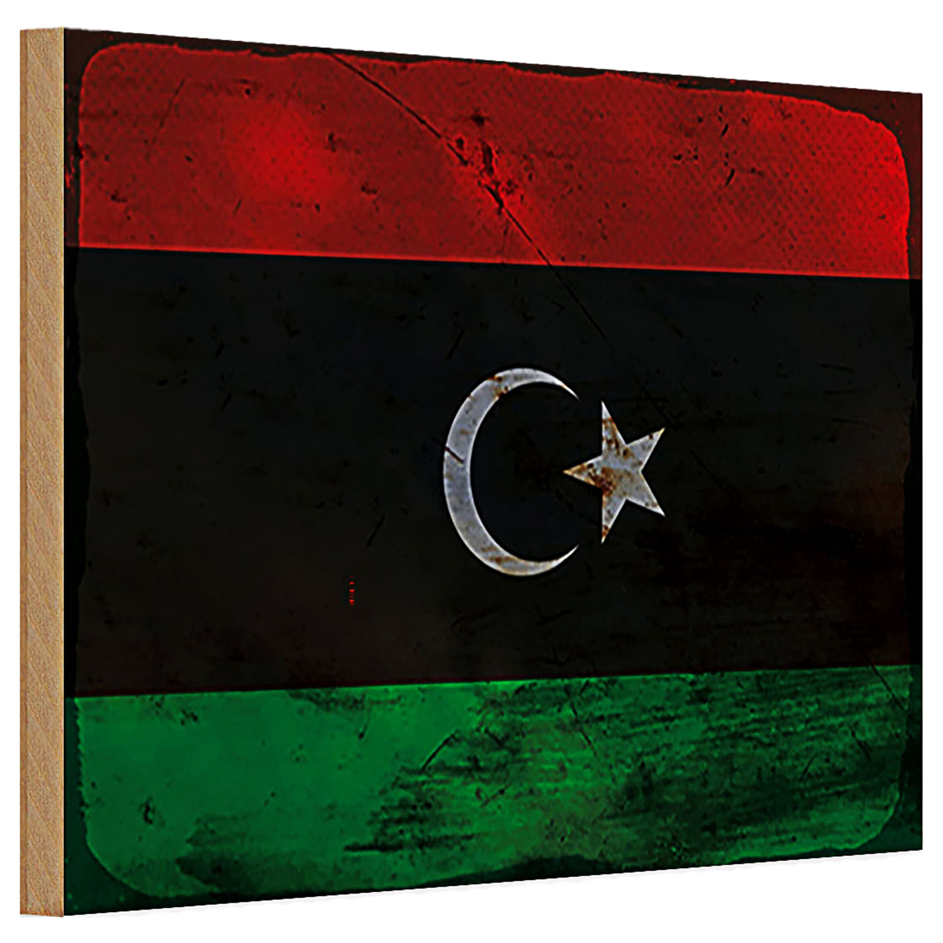 Roomando Holzbild Holzschild Flagge Libyen 30x20cm Flag of Libya Rost