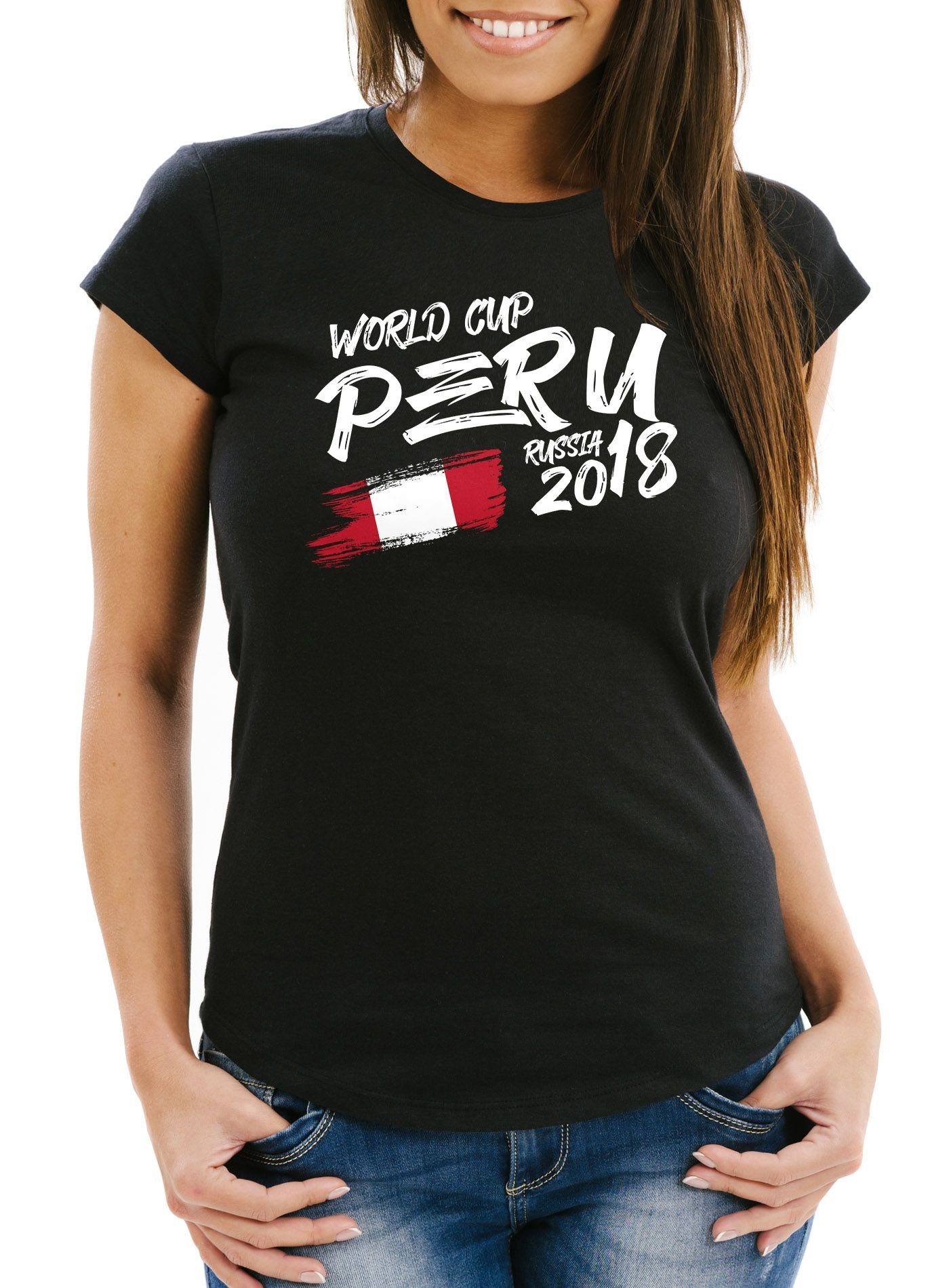 MoonWorks Print-Shirt Damen T-Shirt WM-Shirt Peru Perú Fan-Shirt WM 2018 Fußball Weltmeisterschaft Moonworks® mit Print