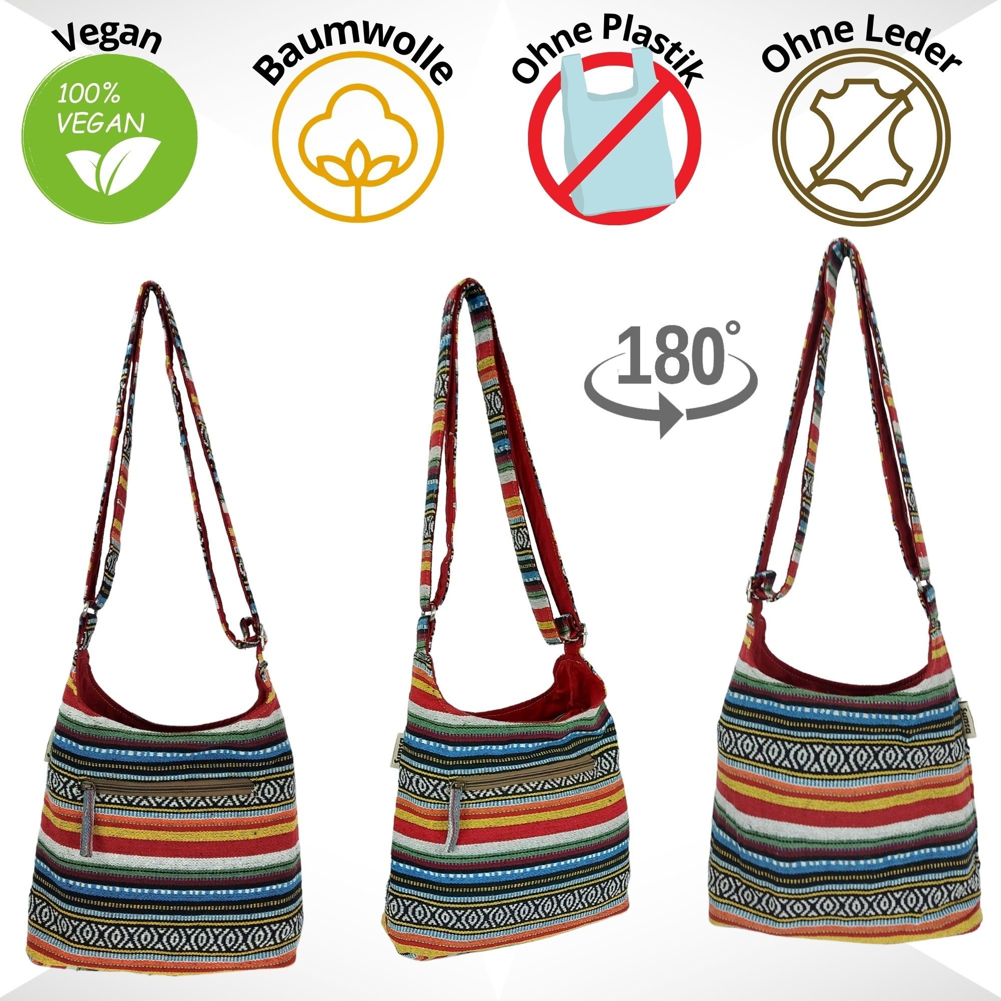 rot/blau/bunt Umhängetasche Tasche, Crossover, Design Sunsa Vegane Hobo Hobo Streifen Crossbody nachhaltige