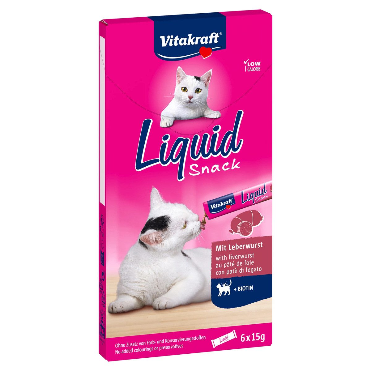 Vitakraft Liquid Snack Leberwurst + Biotin 6 x 15 g, Snack für: Katze von Vitakraft