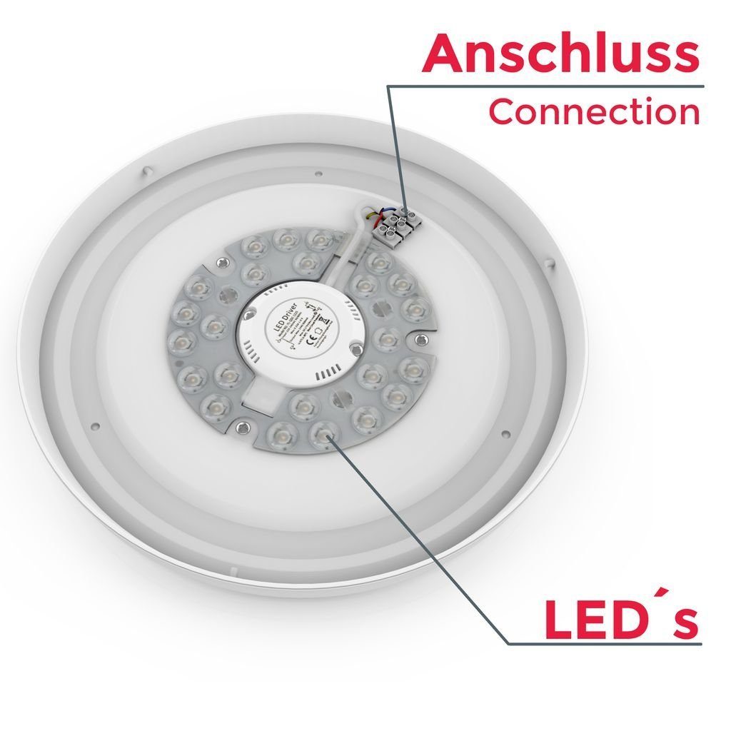 Ø28cm integriert, Küche fest B.K.Licht modern Deckenleuchte 1200 - Neutralweiß, LED Leuchtmittel 12 Bad-Deckenlampe weiß Lumen BKL1181, neutralweiß Flur Watt 4000K LED