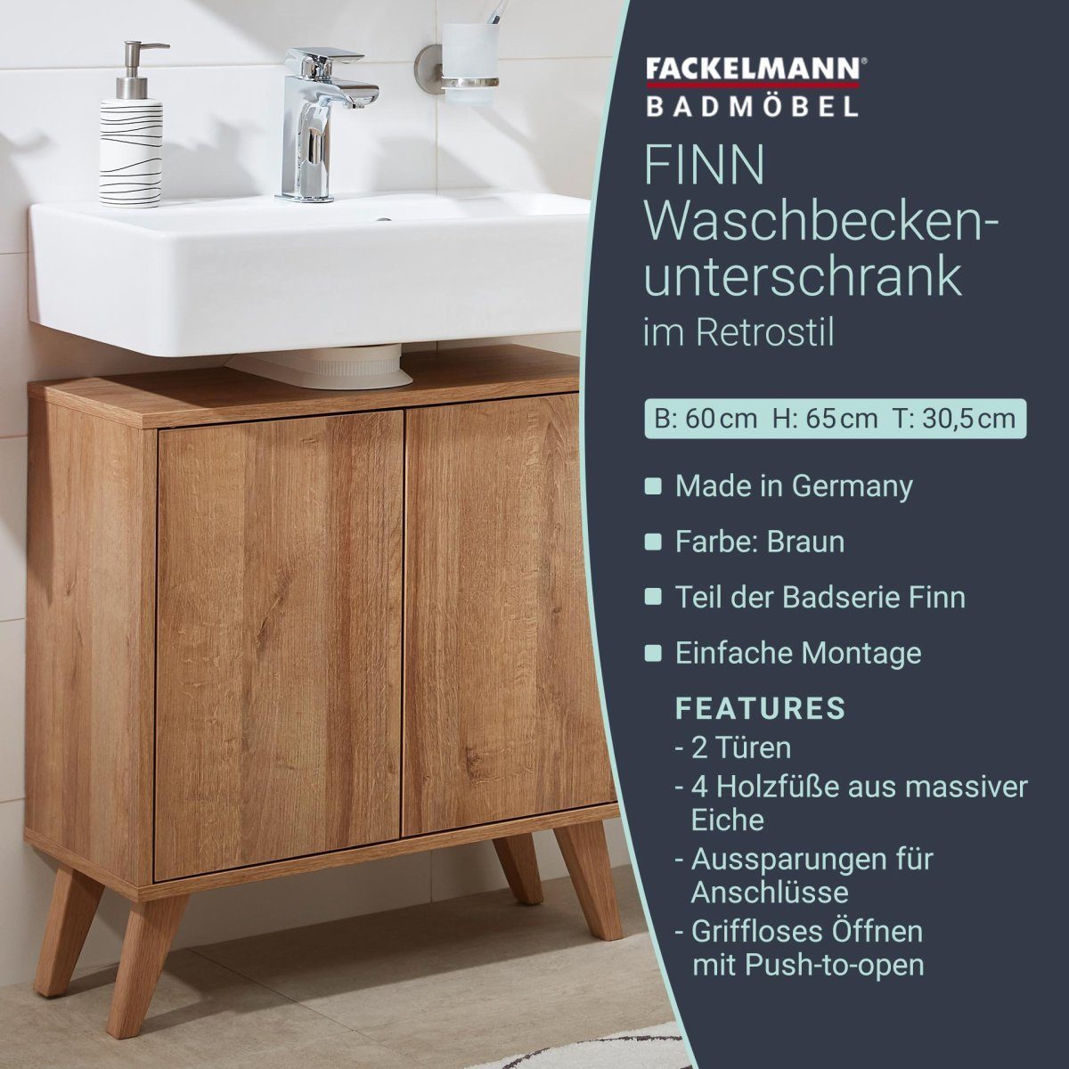 FACKELMANN Badmöbel-Set Finn Waschbeckenunterschrank 60 cm breit mit Füßen, günstig online kaufen