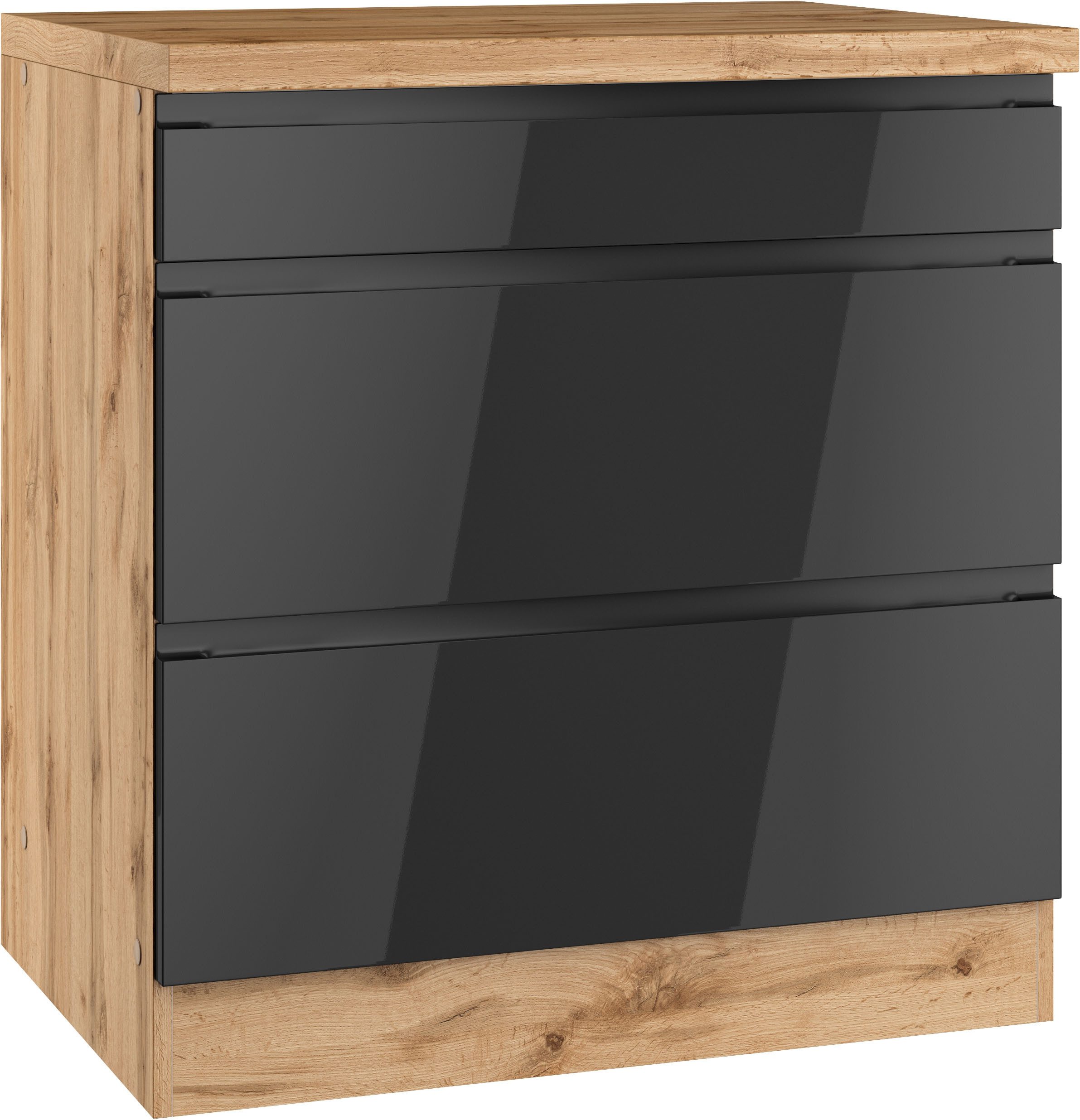 KOCHSTATION Kochfeldumbauschrank KS-Virginia,neu in verbesserter Ausführung (Stauraum, Softclose) Breite 80 cm, Höhe 86 cm, Softclose-Auszüge