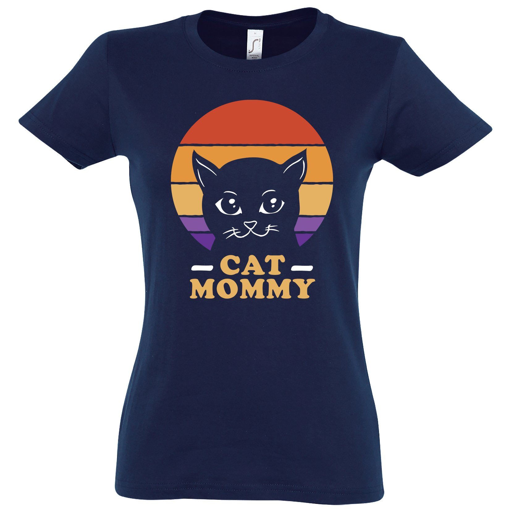 Shirt Katzenmama T-Shirt Mommy Cat Designz Frontmotiv Navyblau Damen lustigem mit Katzen Youth