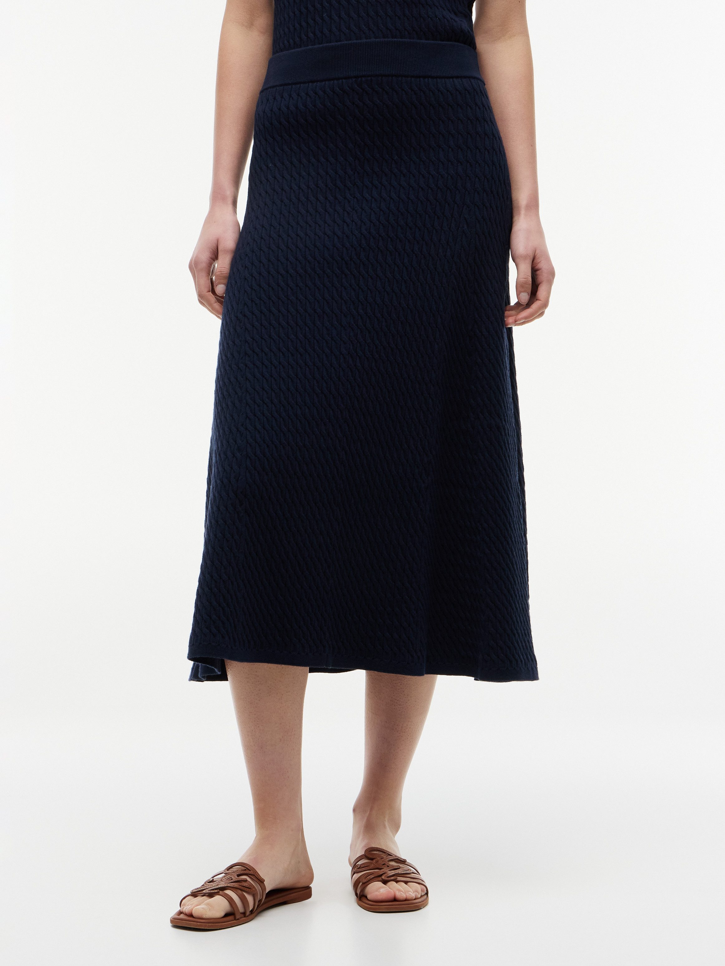 Tommy Hilfiger Strickrock CO CABLE FINE GG F&F SKIRT Baumwollmischung, Zopfstrick