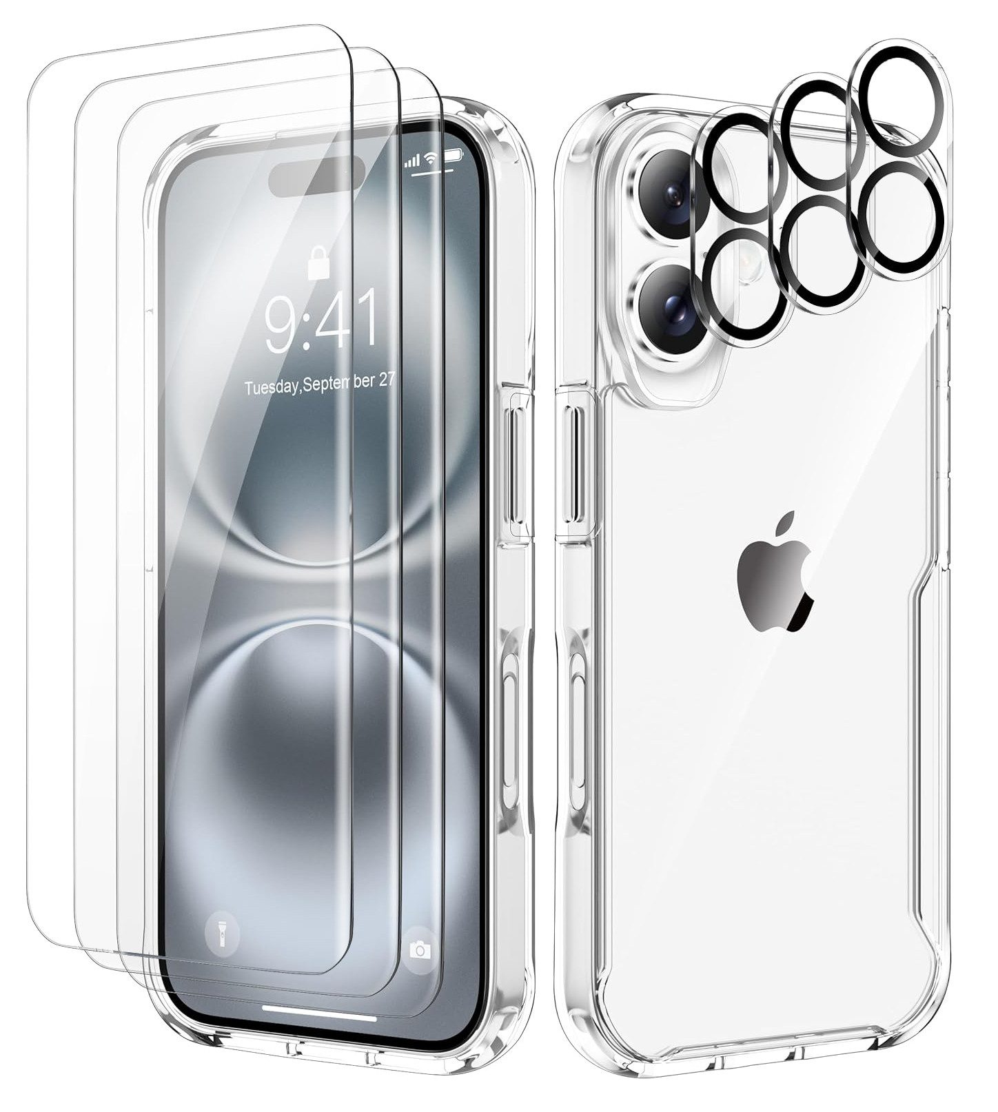 ibettertec Sichtschutzfolie Kompatibel mit iPhone 16 6,1 Zoll panzerglas Hülle, (mit [3 Displayschutzfolie, 3 Kameraschutz] Handyhülle für iPhone 16 Transparent Case, 7-St., Dünn Transparent Stoßfest Schutzhülle Kratzfest Case), Nie Vergilbung Handyhülle