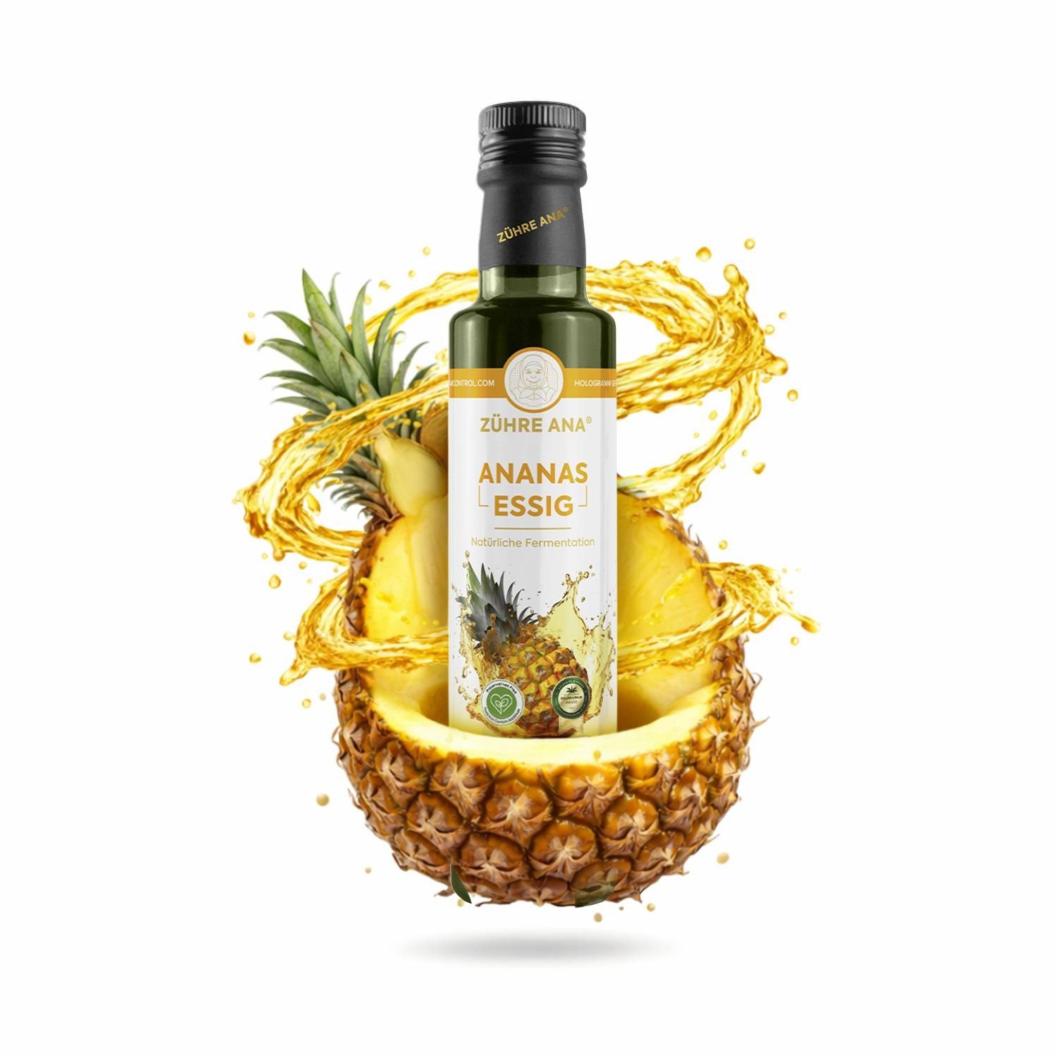 Zühre Ana® Essig Ananasessig – Natürlich fermentiert, Natürlicher Geschmack, 500 ml, Natürliche Fermentation, ohne Zusatzstoffe, frisches Aroma.