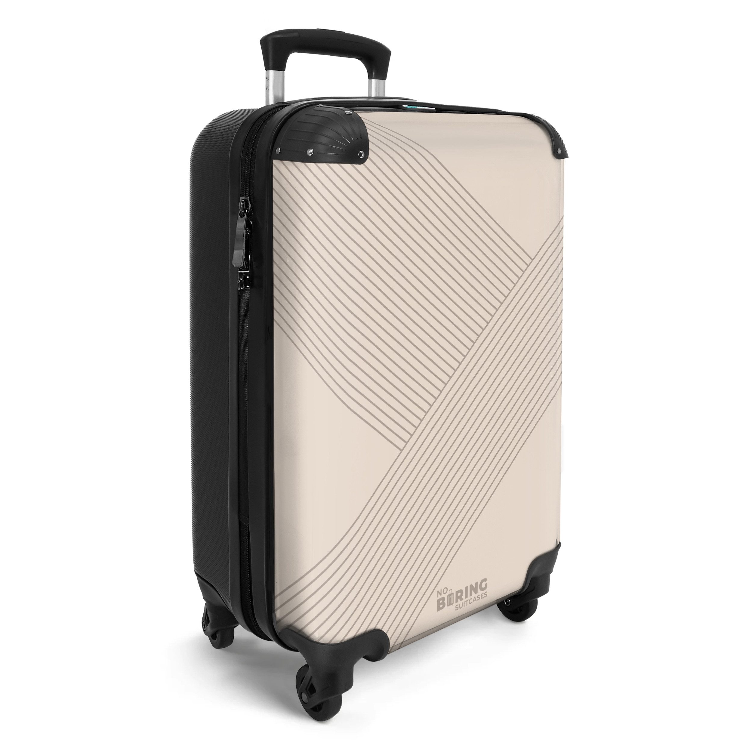 NoBoringSuitcases.com© Hartschalen-Trolley Beige mit abstrakten Linien 55x35x20cm, 4 Rollen, Handgepäck Koffer & Trolleys, Luggage, Reisekoffer Frauen